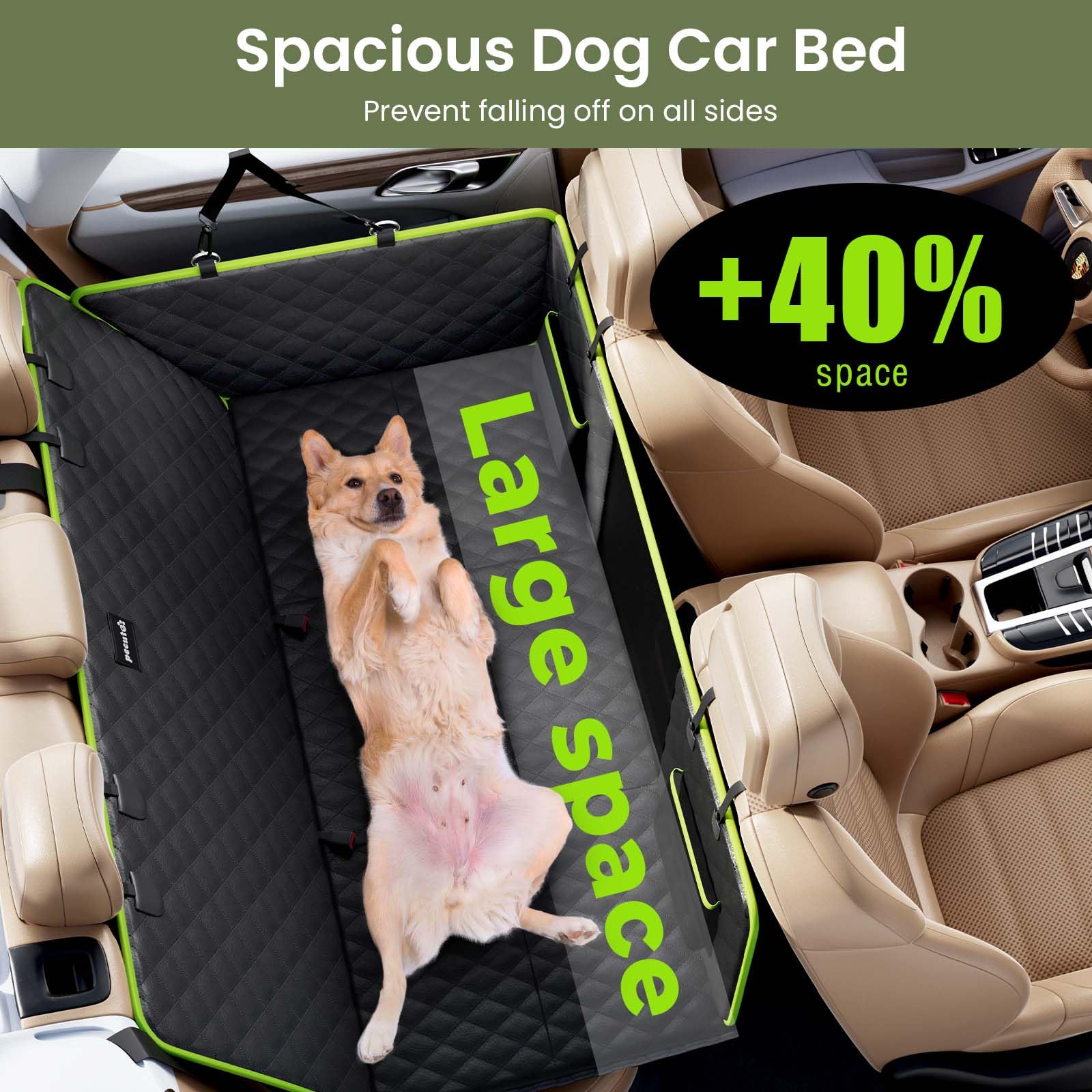 Pecute Dog Car Seat Cover – Waterproof Leather Back Seat Extender, 52.4x24.4 in, 330 lb Capacity