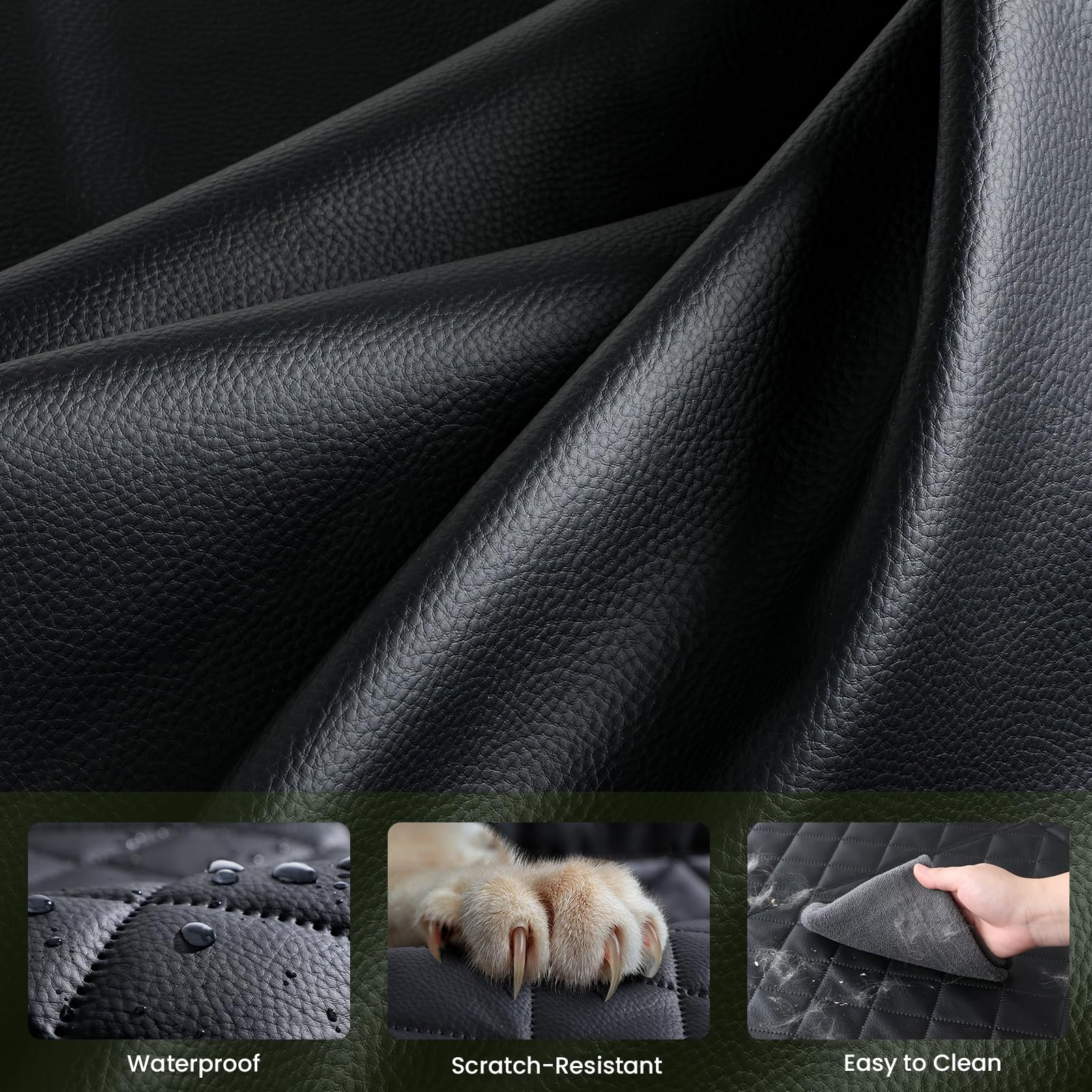 Pecute Dog Car Seat Cover for Back Seat - Leather Fabric, Waterproof, 53.54 x 23.62 in, 330 lbs