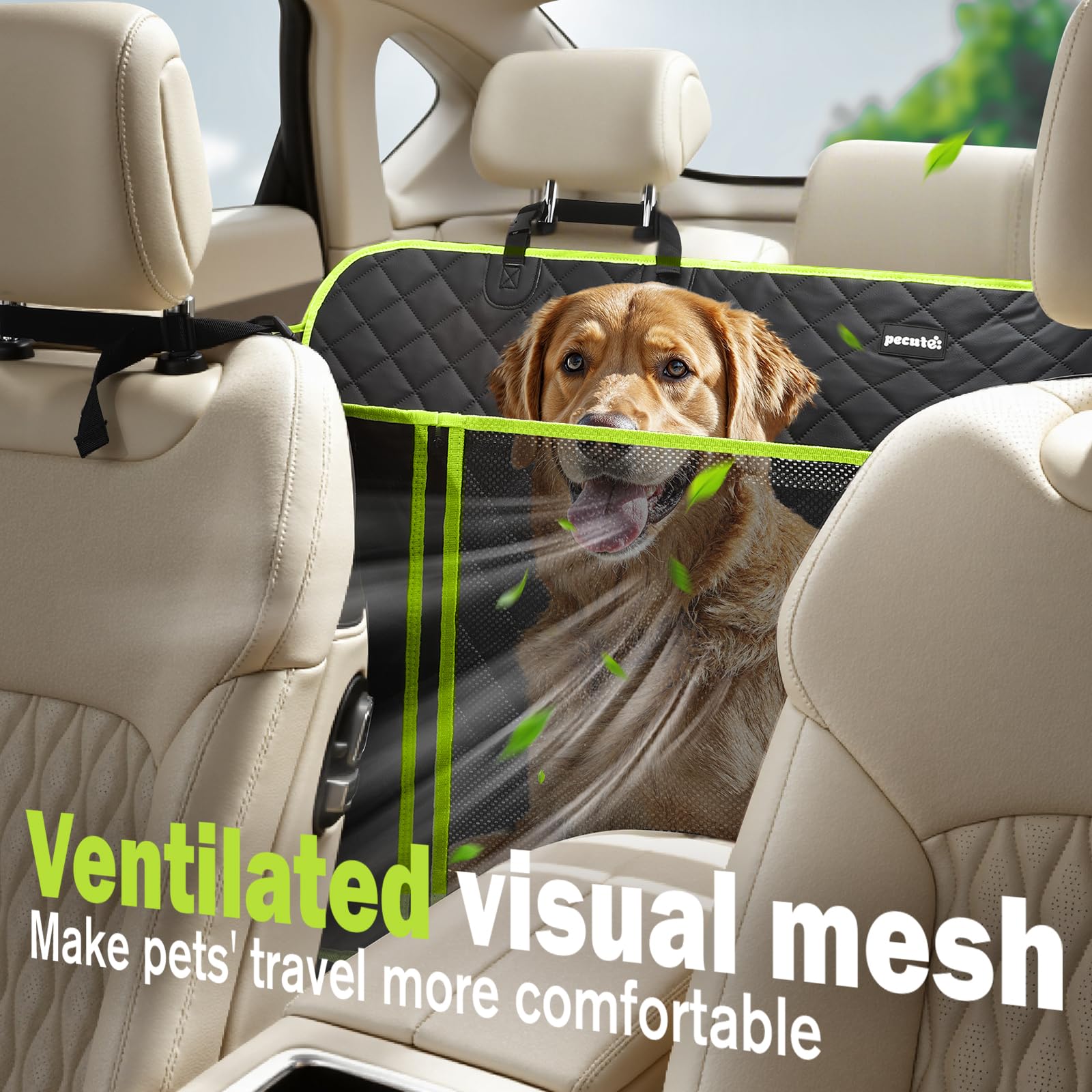Pecute Dog Car Seat Cover for Back Seat - Leather Fabric, Waterproof, 53.54 x 23.62 in, 330 lbs