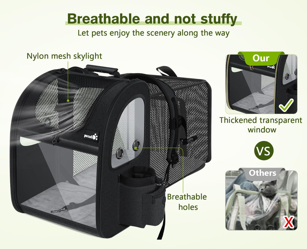 Pecute Pet Carrier Backpack for Small Dogs & Cats - Expandable, Breathable Mesh, Up to 18 Lbs