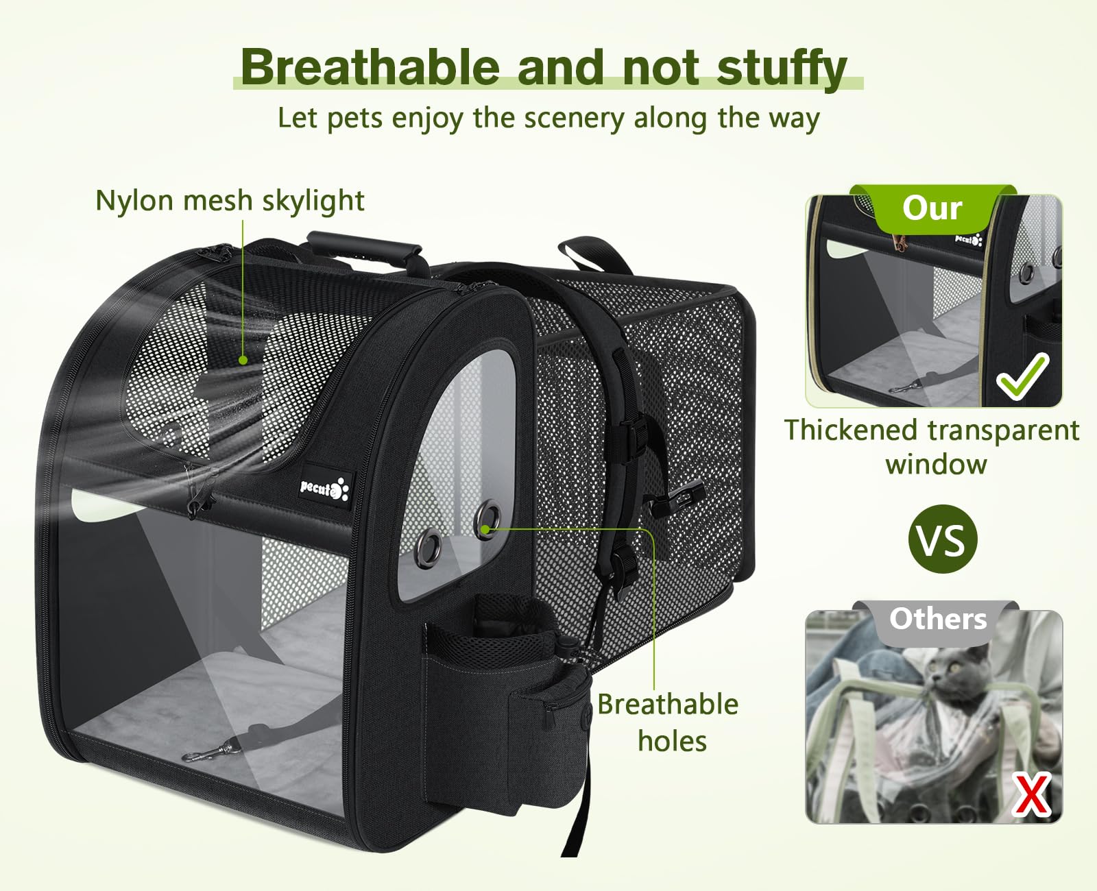 Pecute Pet Carrier Backpack for Small Dogs & Cats - Expandable, Breathable Mesh, Up to 18 Lbs
