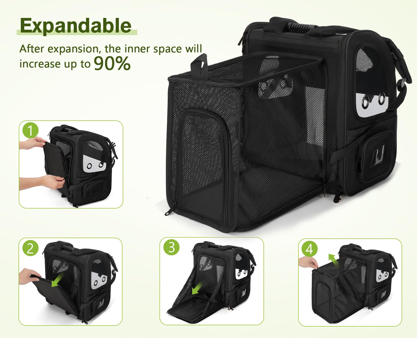 Pecute Pet Carrier Backpack for Small Dogs & Cats - Expandable, Breathable Mesh, Up to 18 Lbs
