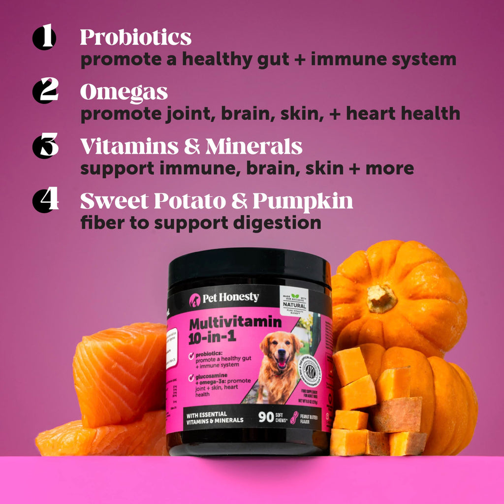 Pet Honesty Dog Multivitamin 10-in-1 – 180 Count with Omega-3, Probiotics & Glucosamine