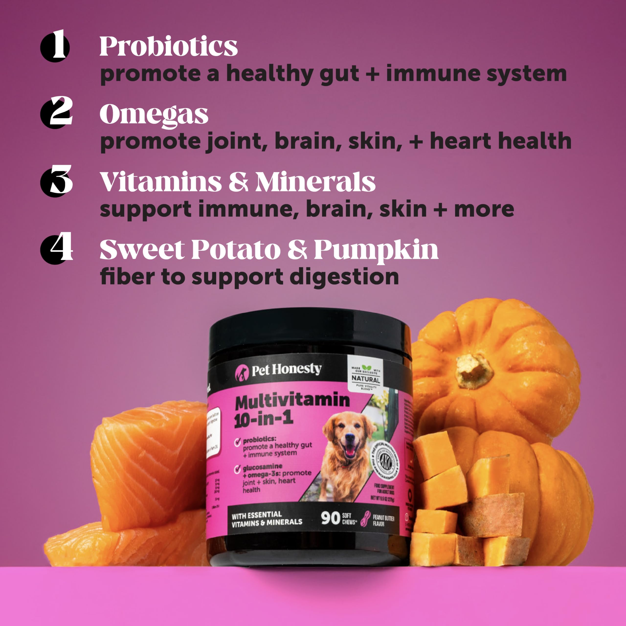 Pet Honesty Dog Multivitamin 10-in-1 – 180 Count with Omega-3, Probiotics & Glucosamine