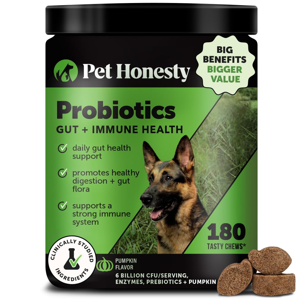 Pet Honesty Probiotics for Dogs – Digestive Enzymes, Gut Health & Immune Support (Pumpkin, 180 ct)