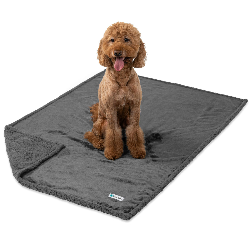 PetAmi Waterproof Dog Blanket 90x90 Gray | Couch Protection, Sherpa Fleece, Reversible & Washable