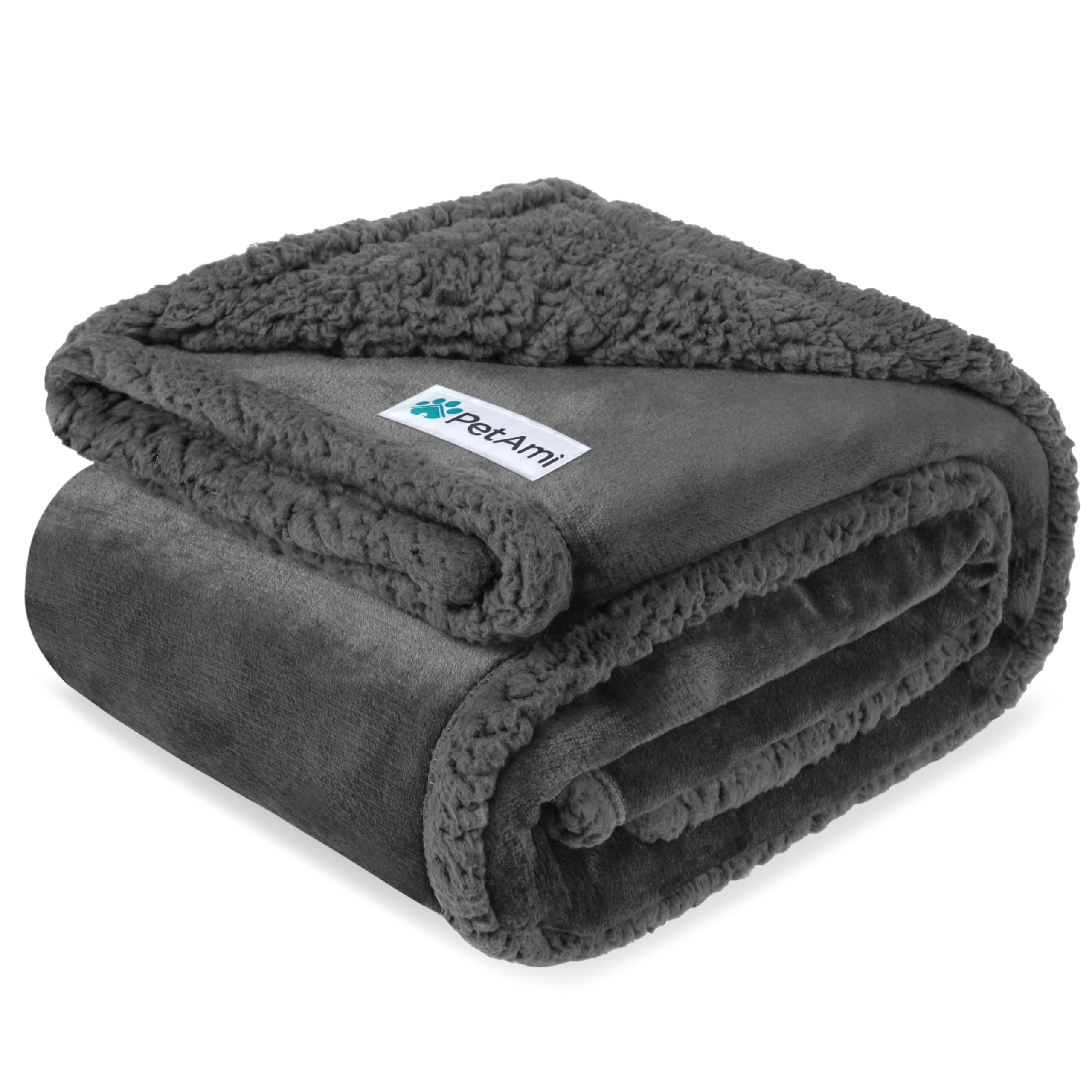 PetAmi Waterproof Dog Blanket 90x90 Gray | Couch Protection, Sherpa Fleece, Reversible & Washable