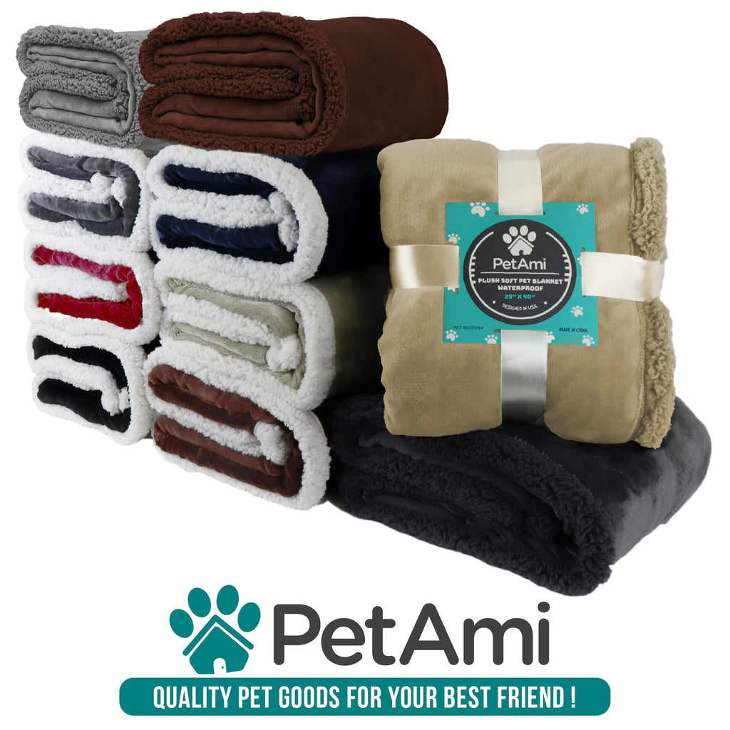 PetAmi Waterproof Dog Blanket 90x90 Gray | Couch Protection, Sherpa Fleece, Reversible & Washable