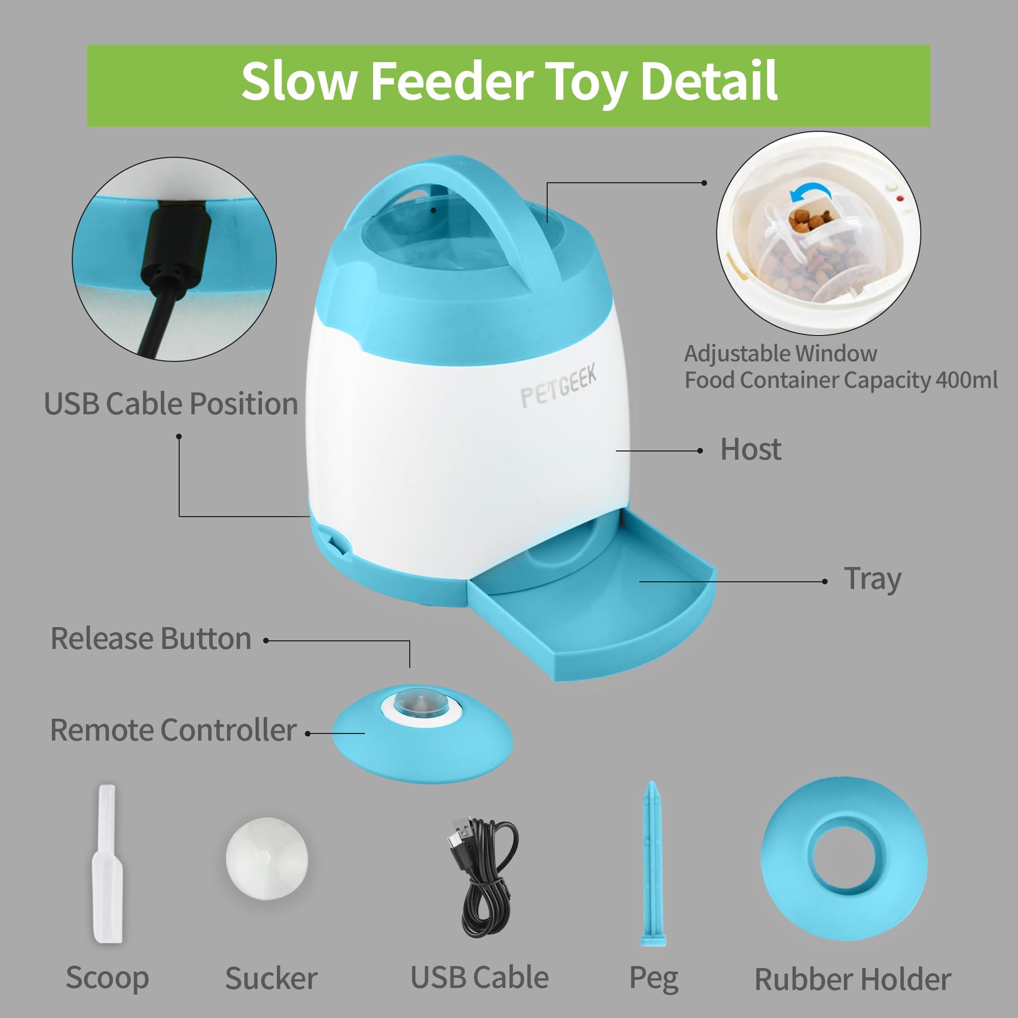 PETGEEK Dog Food Dispenser Toy — Interactive Treat Puzzle, 400ml, USB-Rechargeable