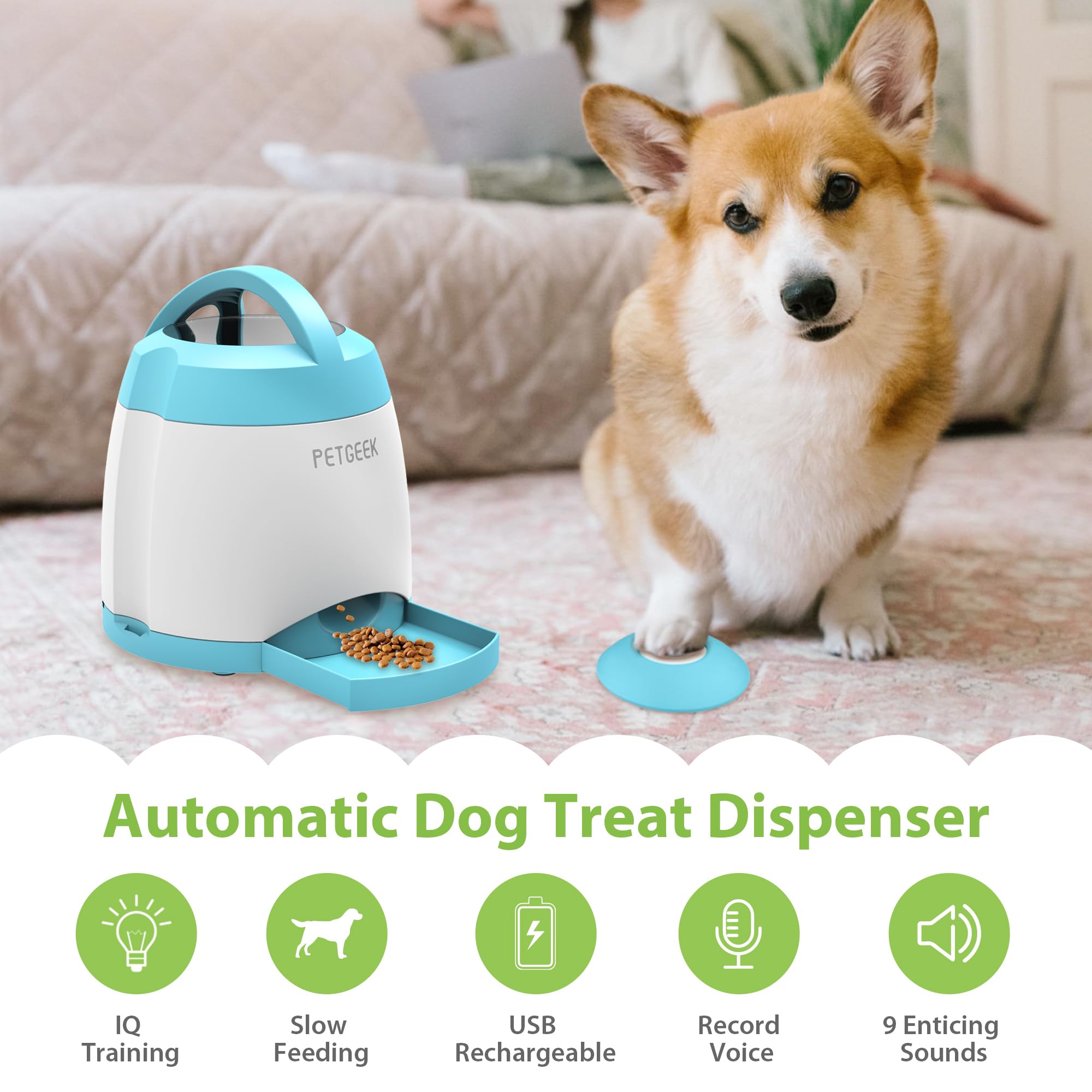 PETGEEK Dog Food Dispenser Toy — Interactive Treat Puzzle, 400ml, USB-Rechargeable