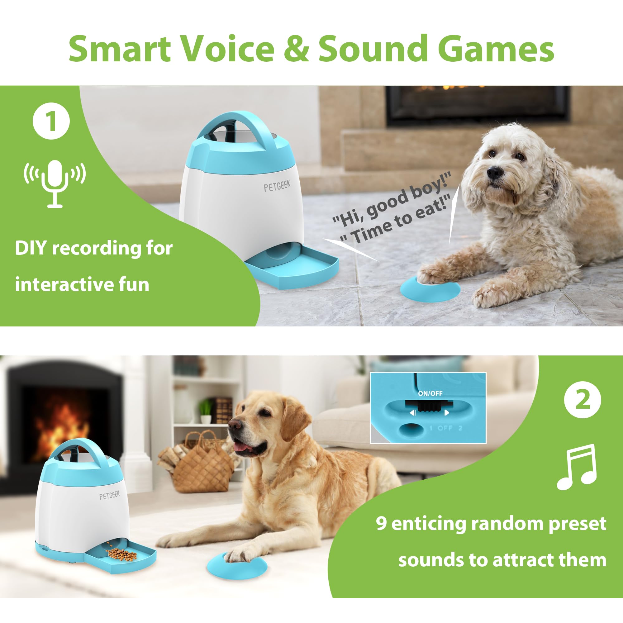 PETGEEK Dog Food Dispenser Toy — Interactive Treat Puzzle, 400ml, USB-Rechargeable