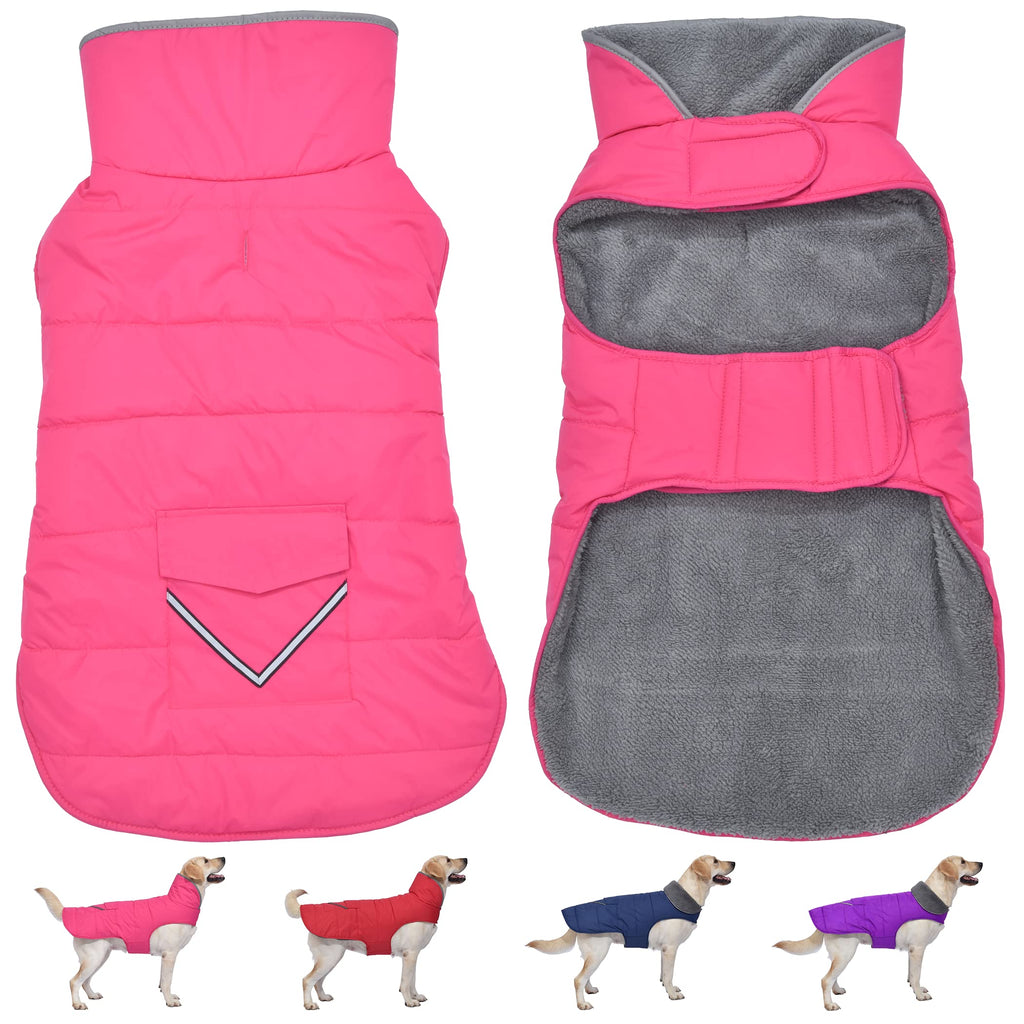 Petglad Waterproof Dog Coat - Winter Jacket with Pocket & Reflective Stripes (Pink, XL)
