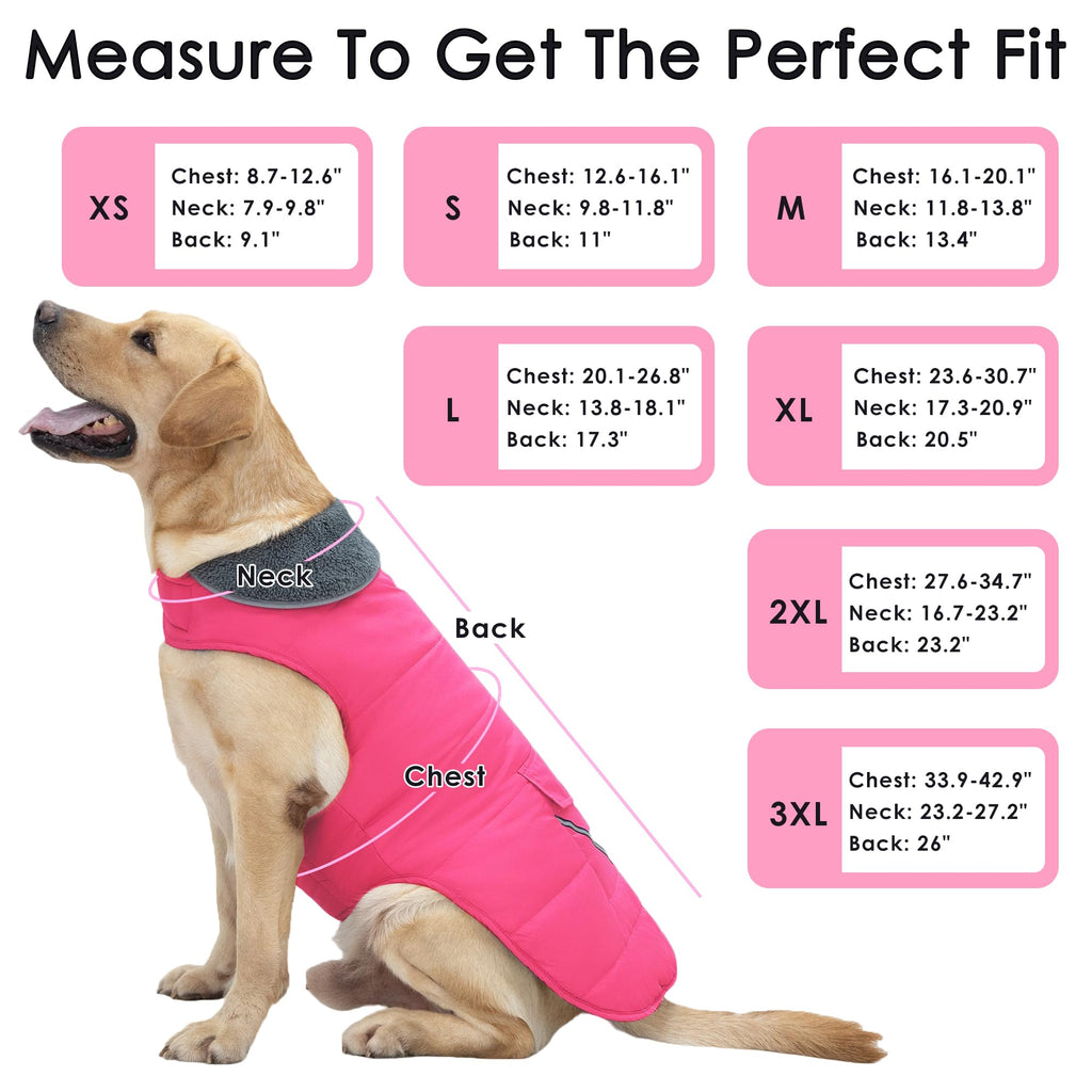 Petglad Waterproof Dog Coat - Winter Jacket with Pocket & Reflective Stripes (Pink, XL)