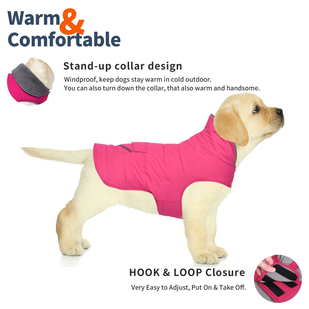 Petglad Waterproof Dog Coat - Winter Jacket with Pocket & Reflective Stripes (Pink, XL)