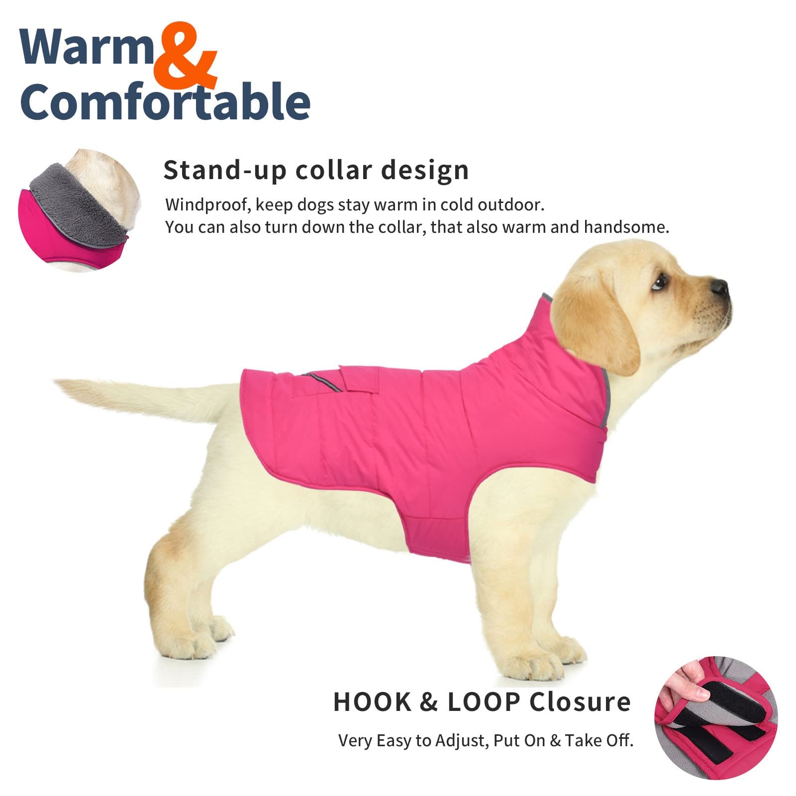 Petglad Waterproof Dog Coat - Winter Jacket with Pocket & Reflective Stripes (Pink, XL)