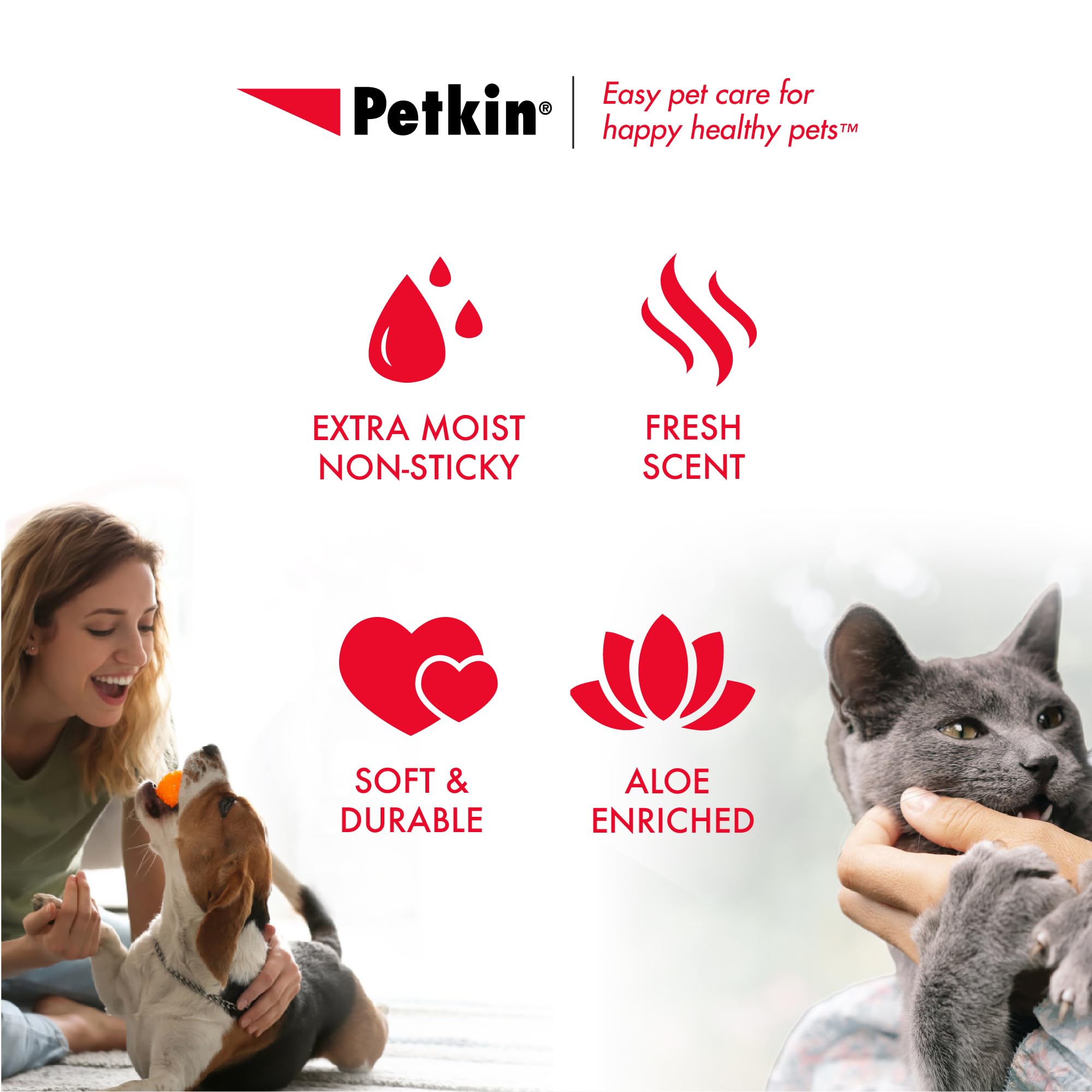 Petkin Pet Wipes for Dogs and Cats – 400 Large Wipes (4 Packs) – Gentle, Non-Rinse Cleaning