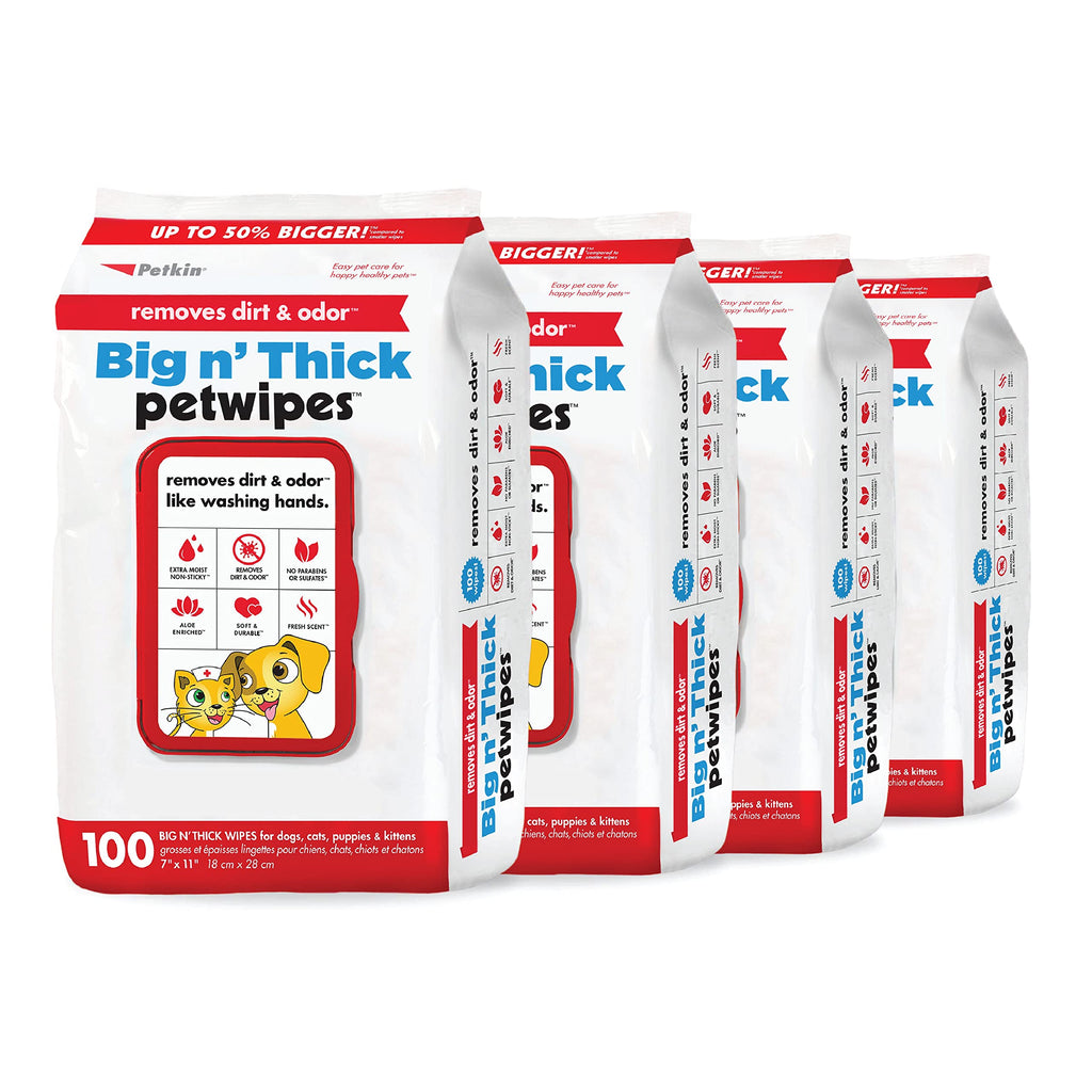Petkin Pet Wipes for Dogs and Cats – 400 Large Wipes (4 Packs) – Gentle, Non-Rinse Cleaning