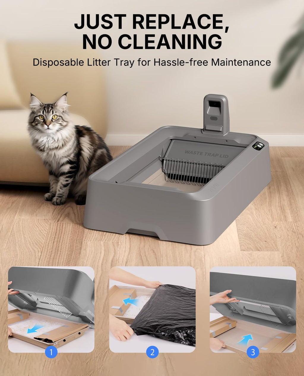 PETKIT Open-Top AI Camera Self-Cleaning Cat Litter Box | Urinary Health Monitor, 2-Way Raking, 5G WiFi (Grey)