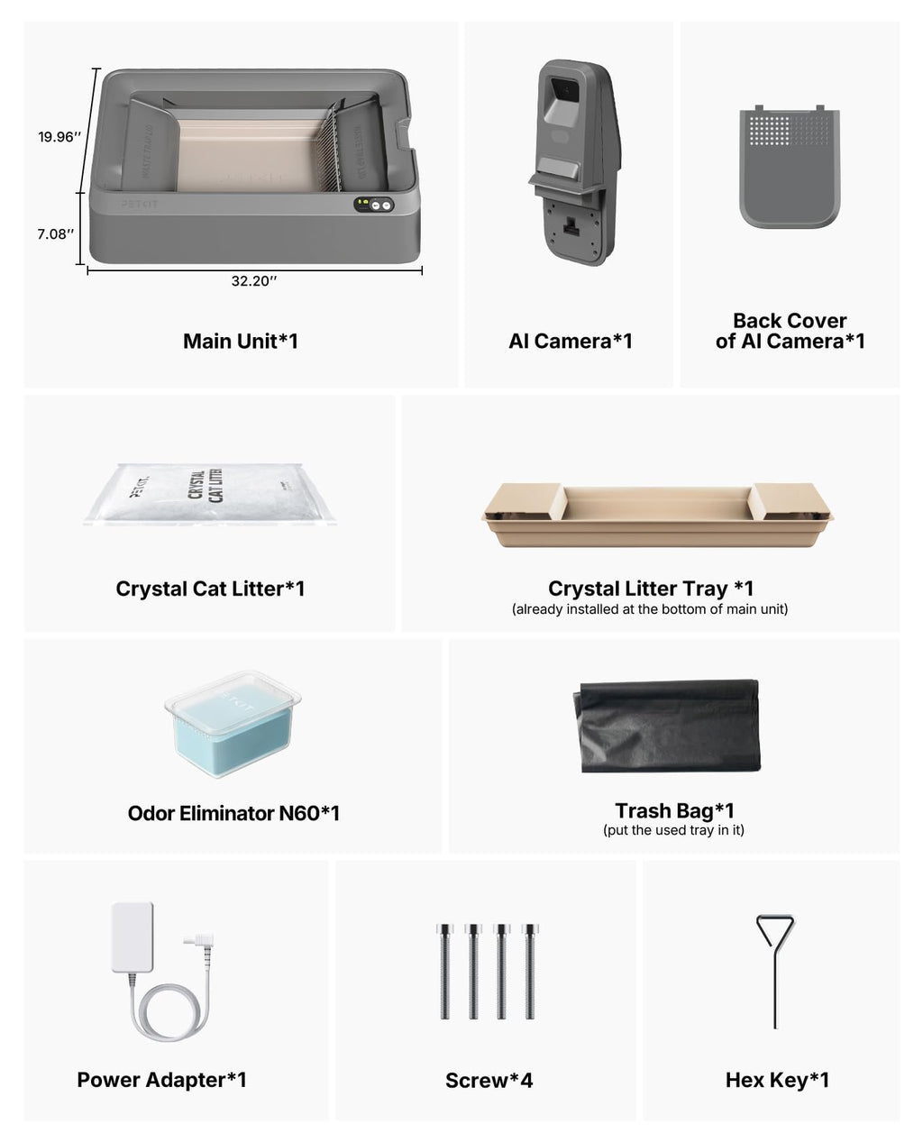 PETKIT Open-Top AI Camera Self-Cleaning Cat Litter Box | Urinary Health Monitor, 2-Way Raking, 5G WiFi (Grey)