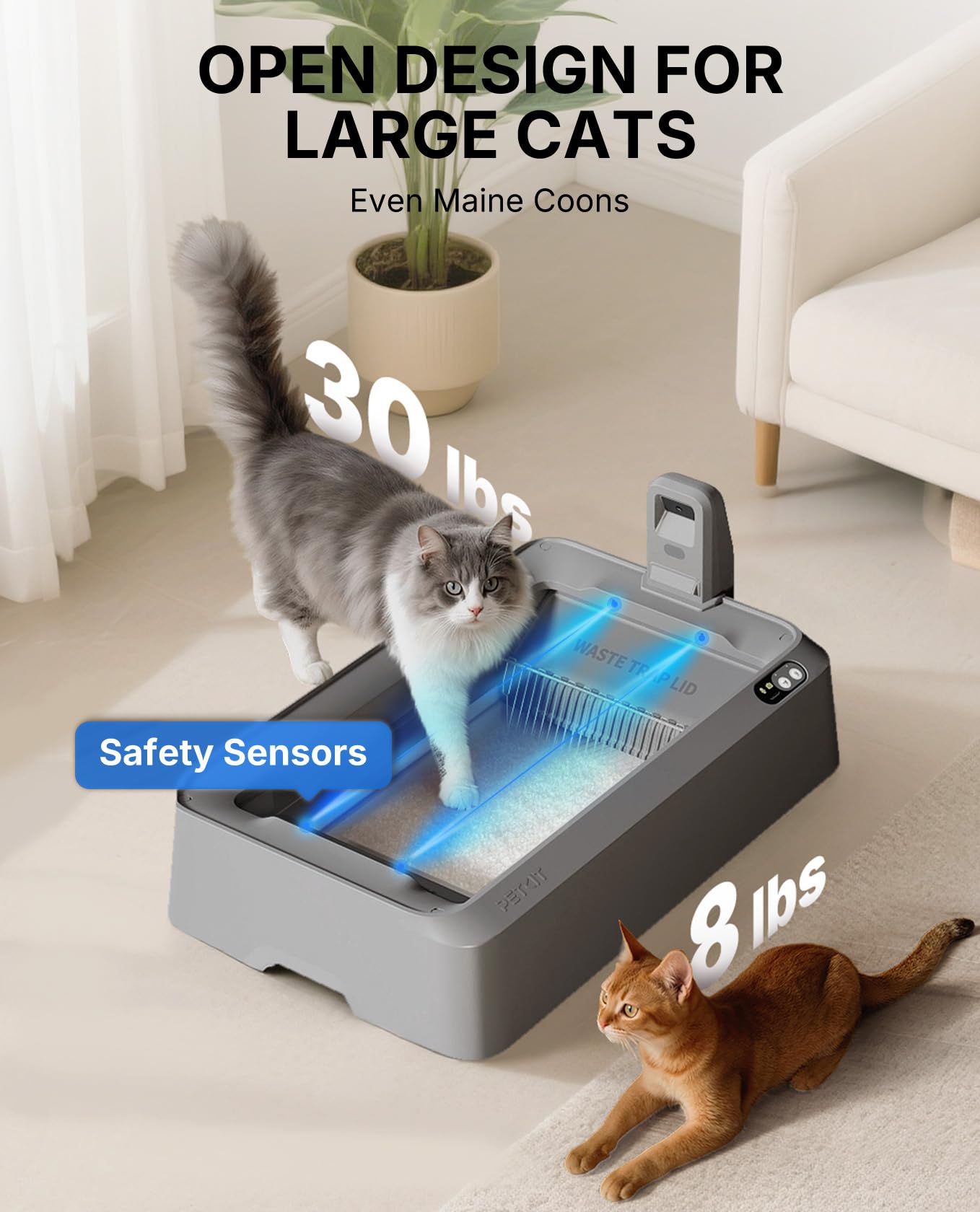 PETKIT Open-Top AI Camera Self-Cleaning Cat Litter Box | Urinary Health Monitor, 2-Way Raking, 5G WiFi (Grey)