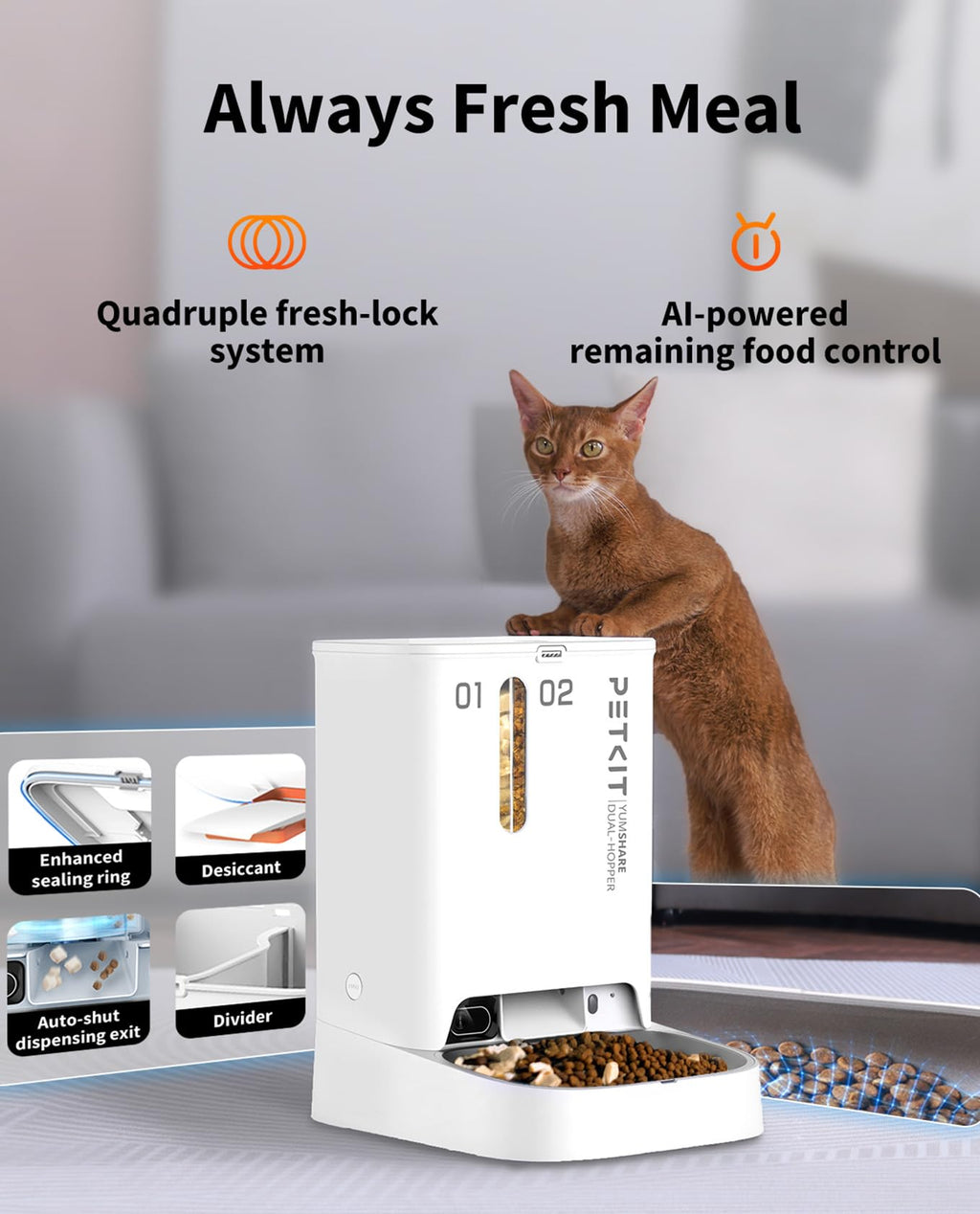 PETKIT Automatic Cat & Dog Feeder with Camera — AI Motion, 1080P HD Night Vision, 2.4G WiFi