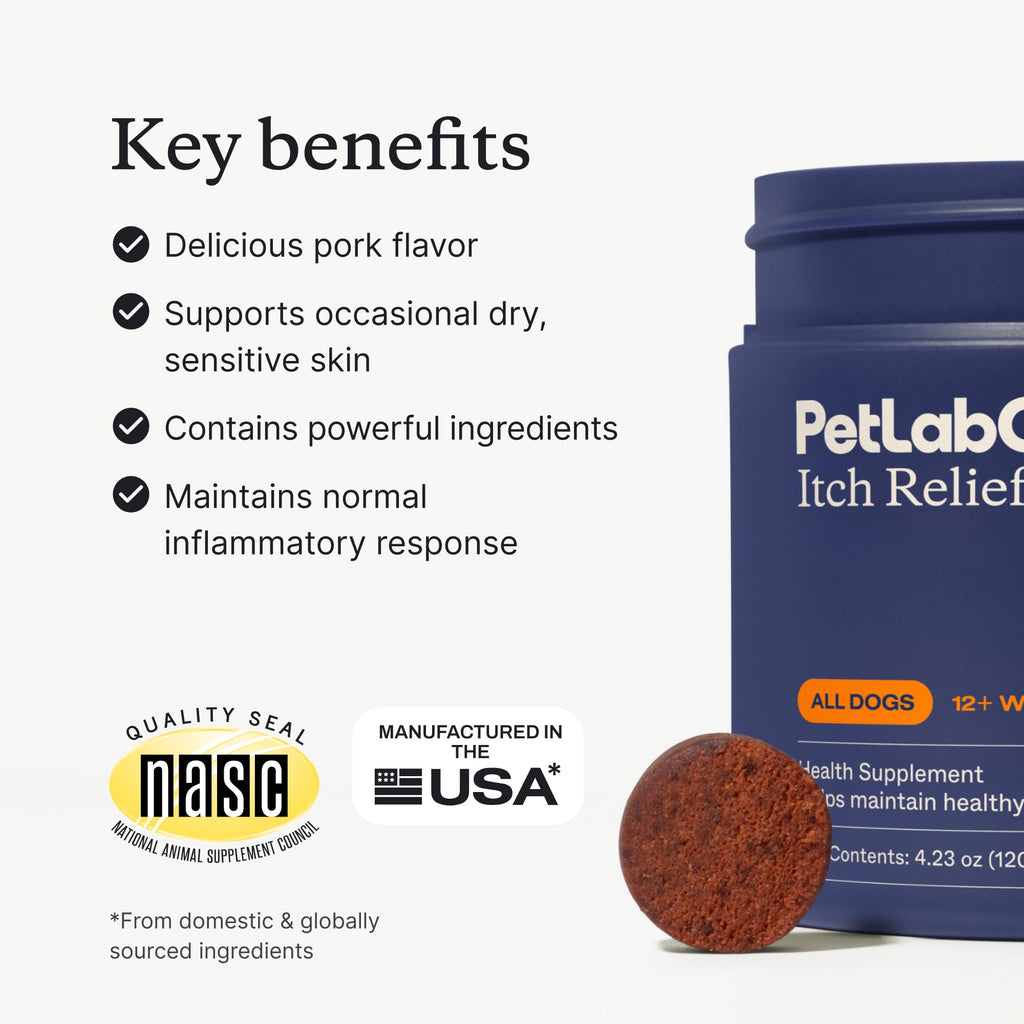 PetLab Co. Itch Relief Chew Pro for Dogs – Omega-3 Skin Support & Seasonal Allergy Help