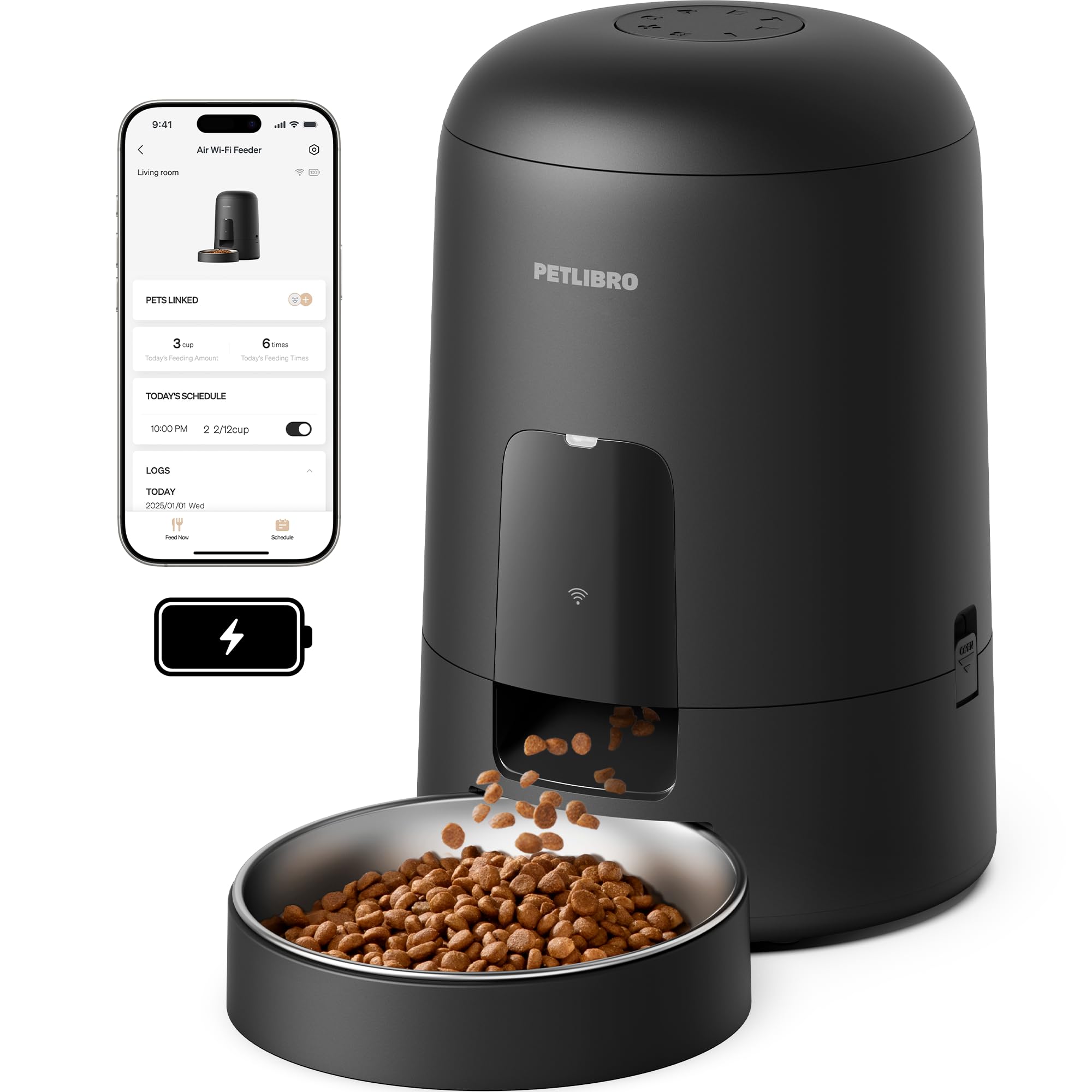 PETLIBRO Air Automatic Cat Feeder 2L – Wi‑Fi Timed, Battery-Operated