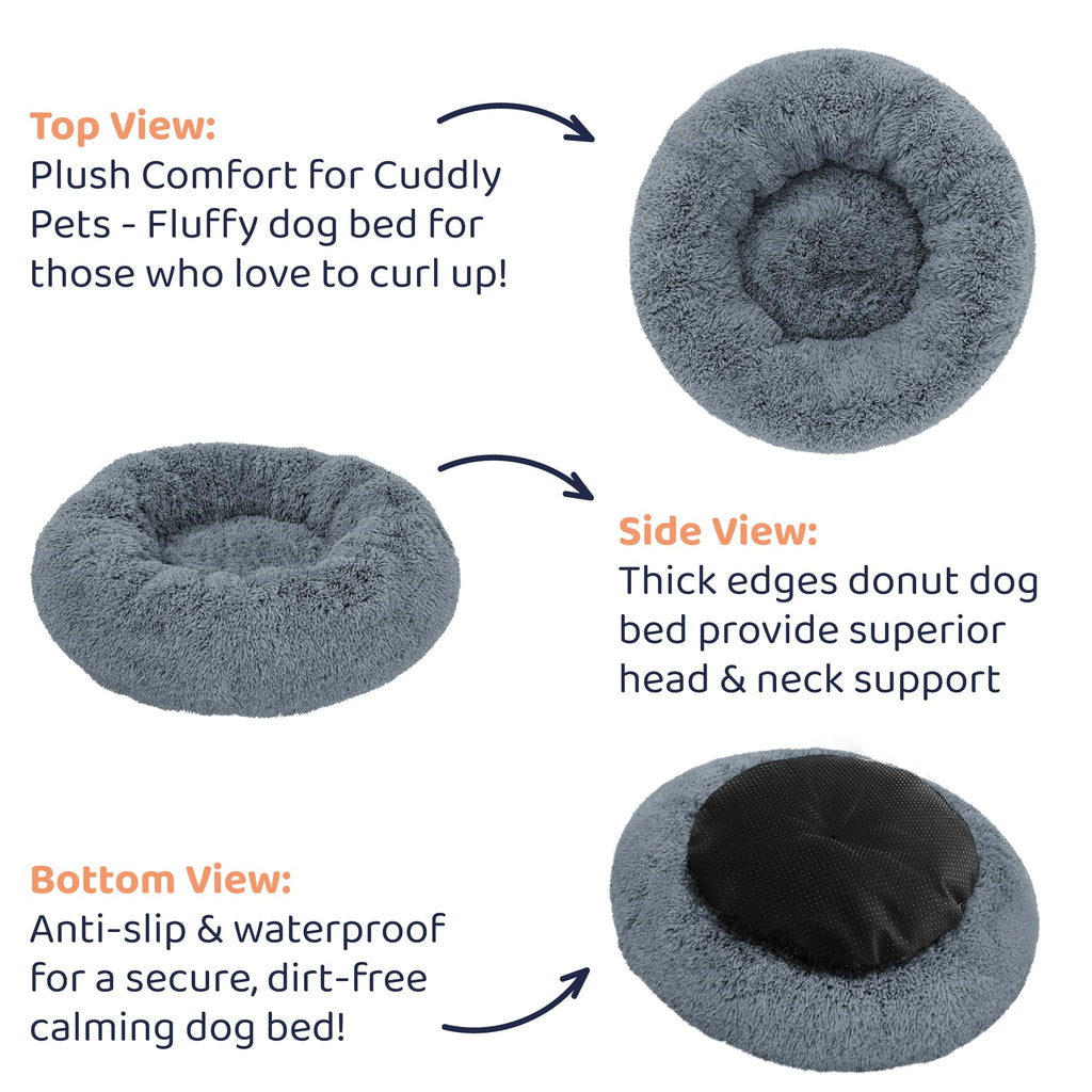 Petloox Donut Dog Bed - Ultra-Soft Round Bed for Cozy Comfort (Dark Grey, Large)