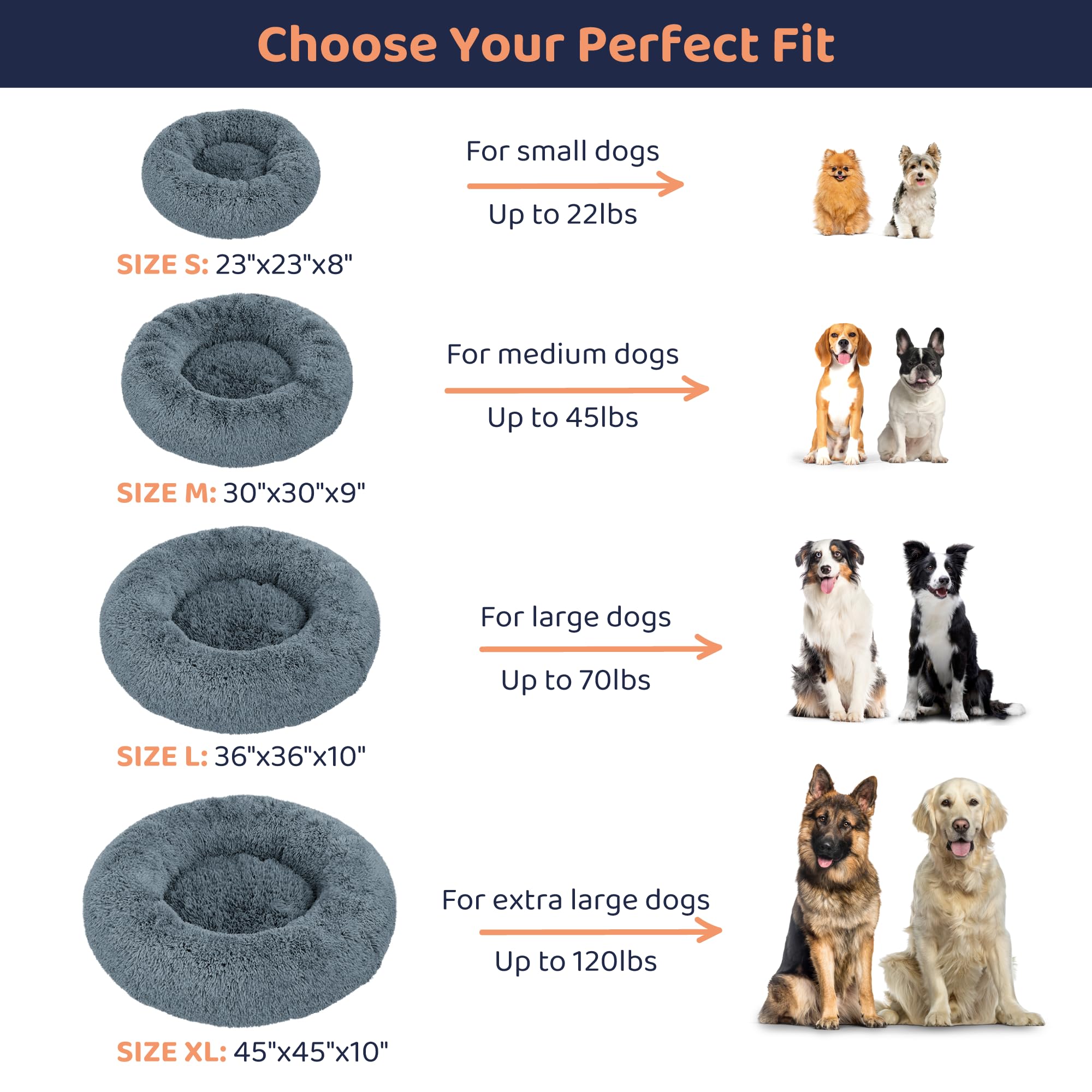 Petloox Donut Dog Bed - Ultra-Soft Round Bed for Cozy Comfort (Dark Grey, Large)