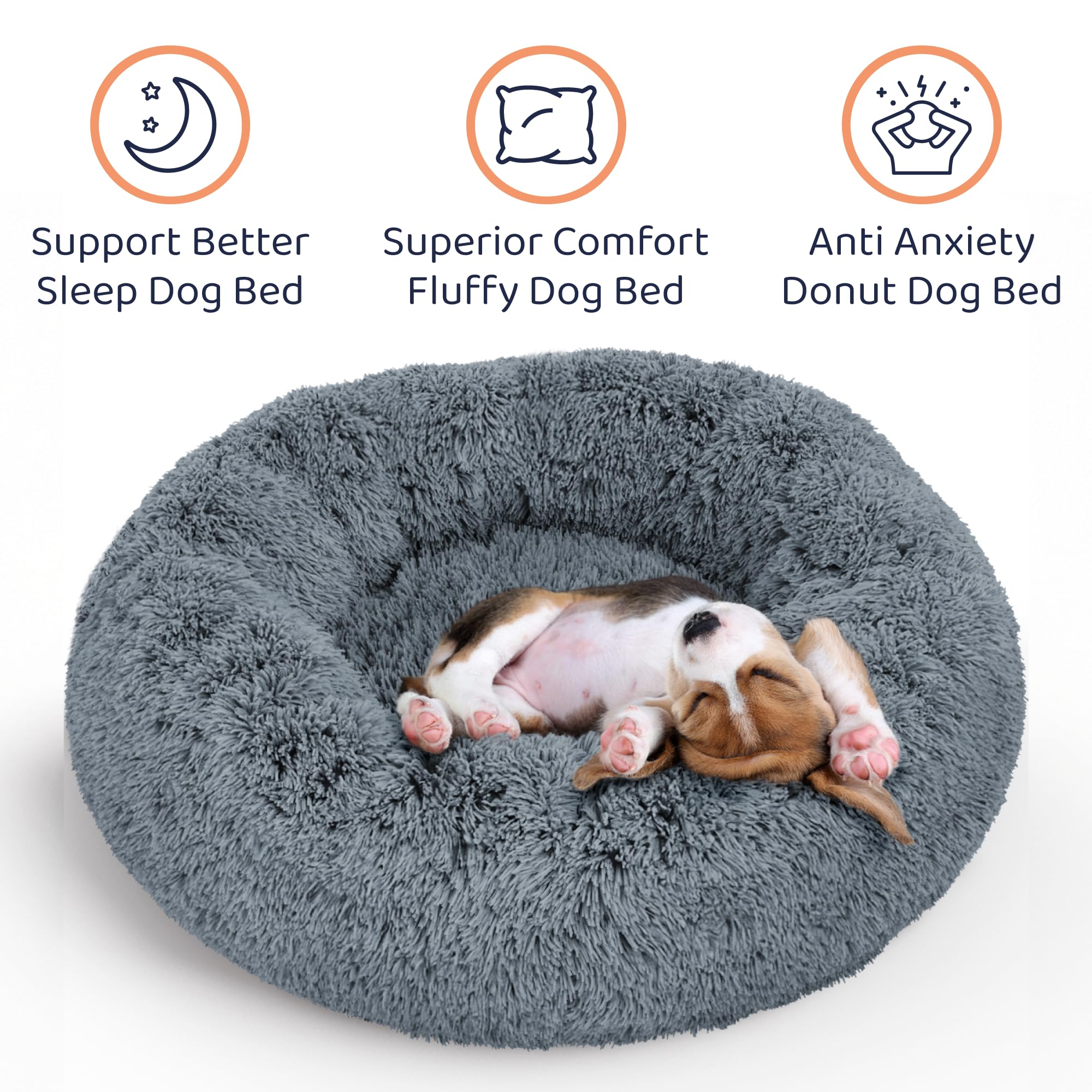 Petloox Donut Dog Bed - Ultra-Soft Round Bed for Cozy Comfort (Dark Grey, Large)