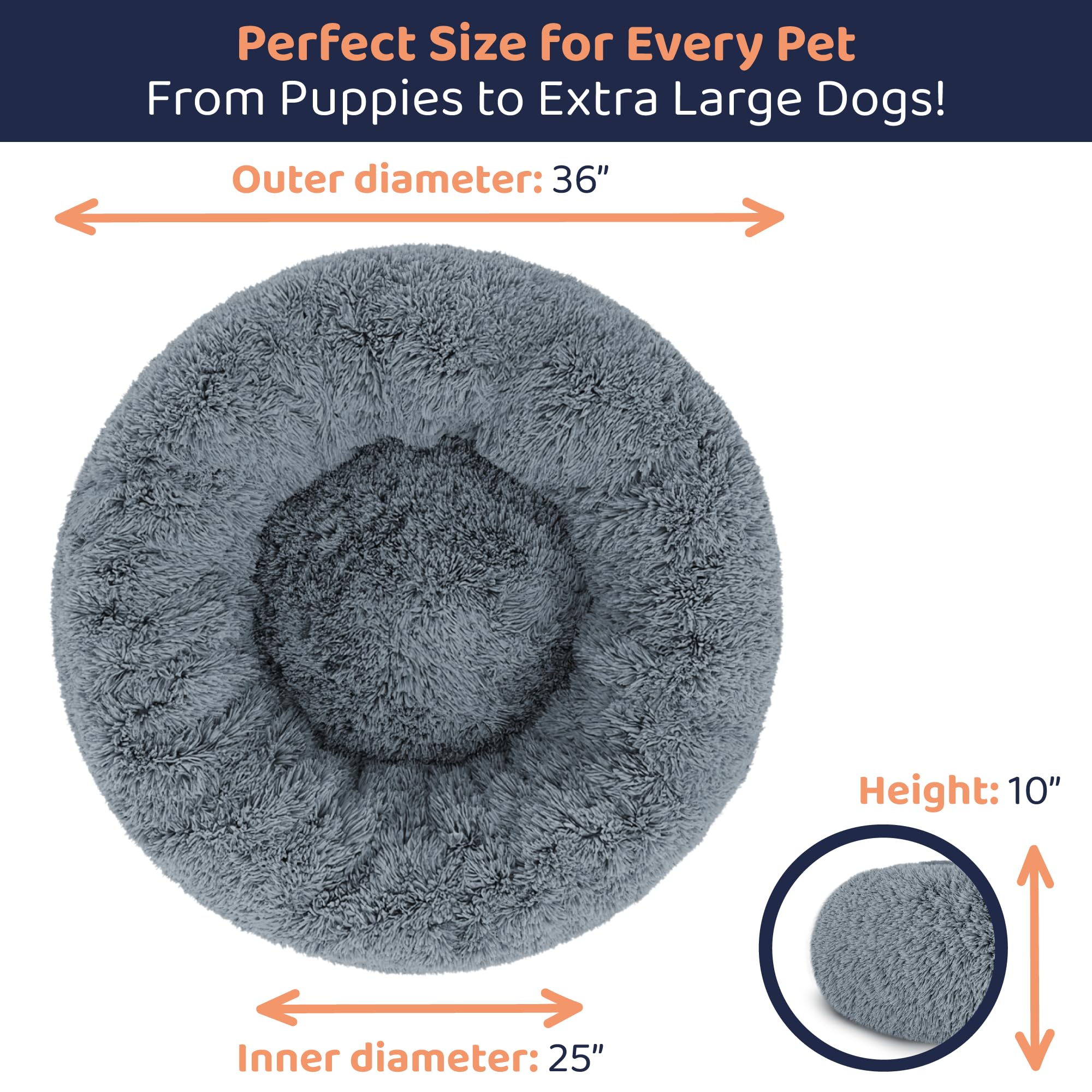Petloox Donut Dog Bed - Ultra-Soft Round Bed for Cozy Comfort (Dark Grey, Large)