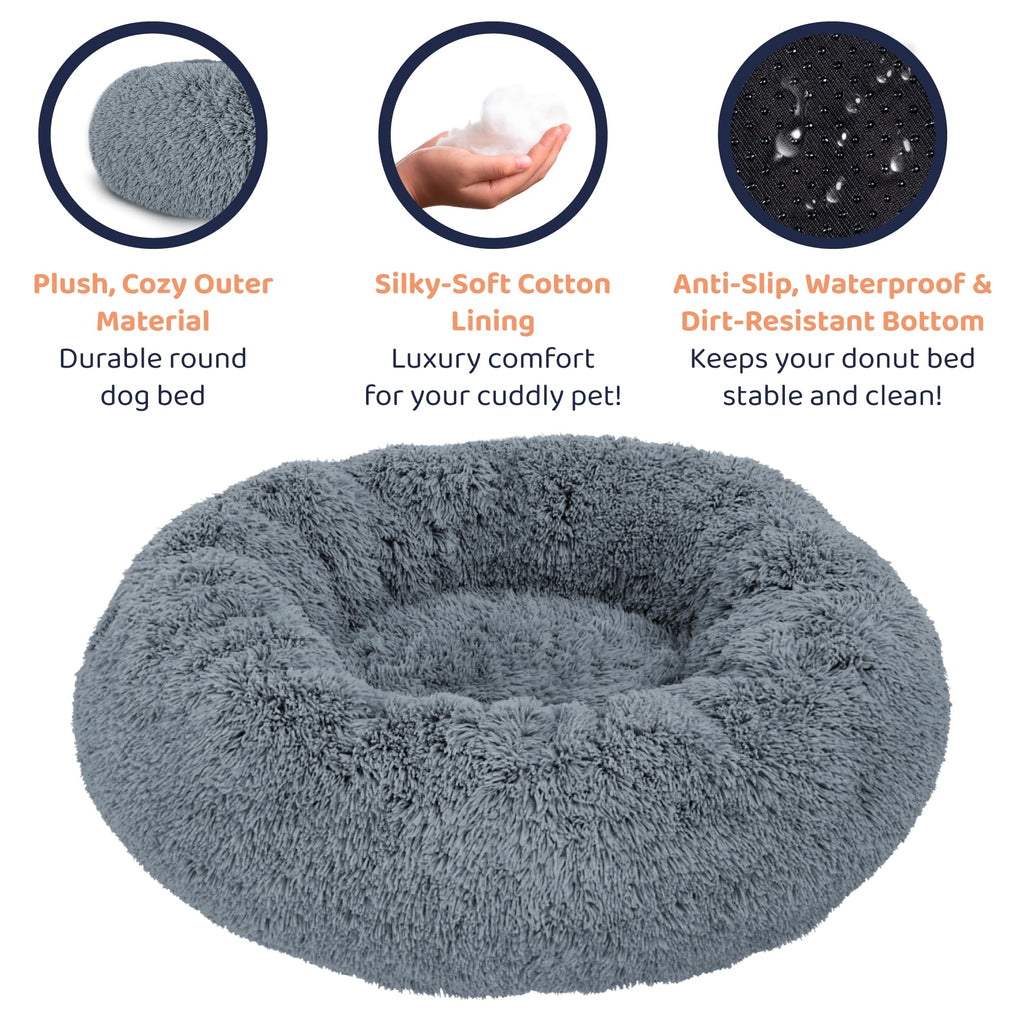 Petloox Donut Dog Bed - Ultra-Soft Round Bed for Cozy Comfort (Dark Grey, Large)