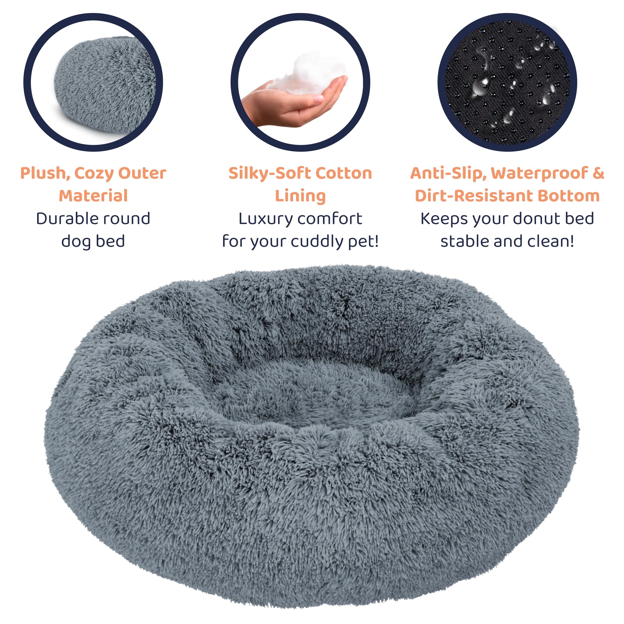 Petloox Donut Dog Bed - Ultra-Soft Round Bed for Cozy Comfort (Dark Grey, Large)