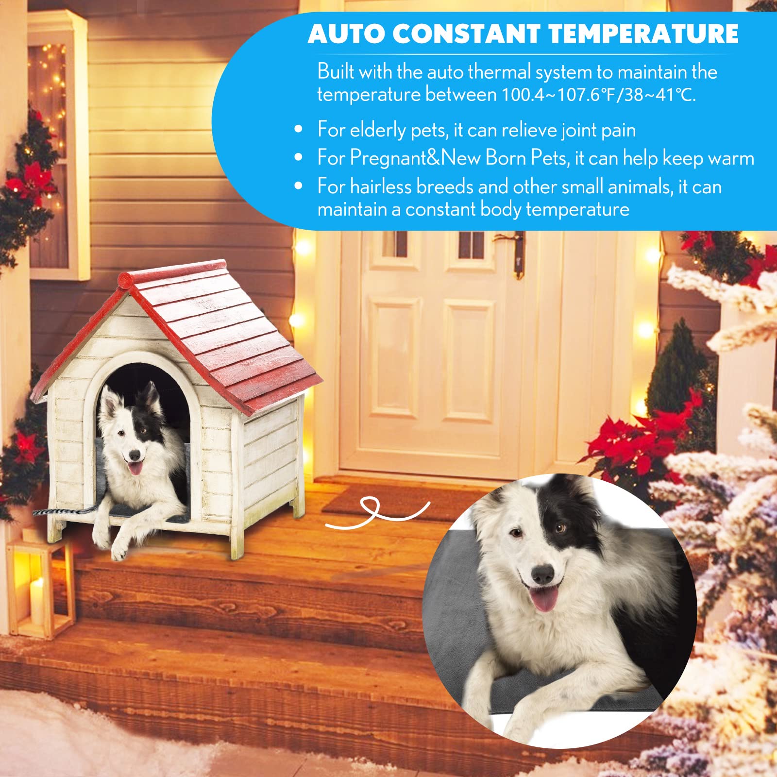 PETNF Outdoor Heated Pet Bed with Waterproof Cover – 50W, Auto Temperature Control