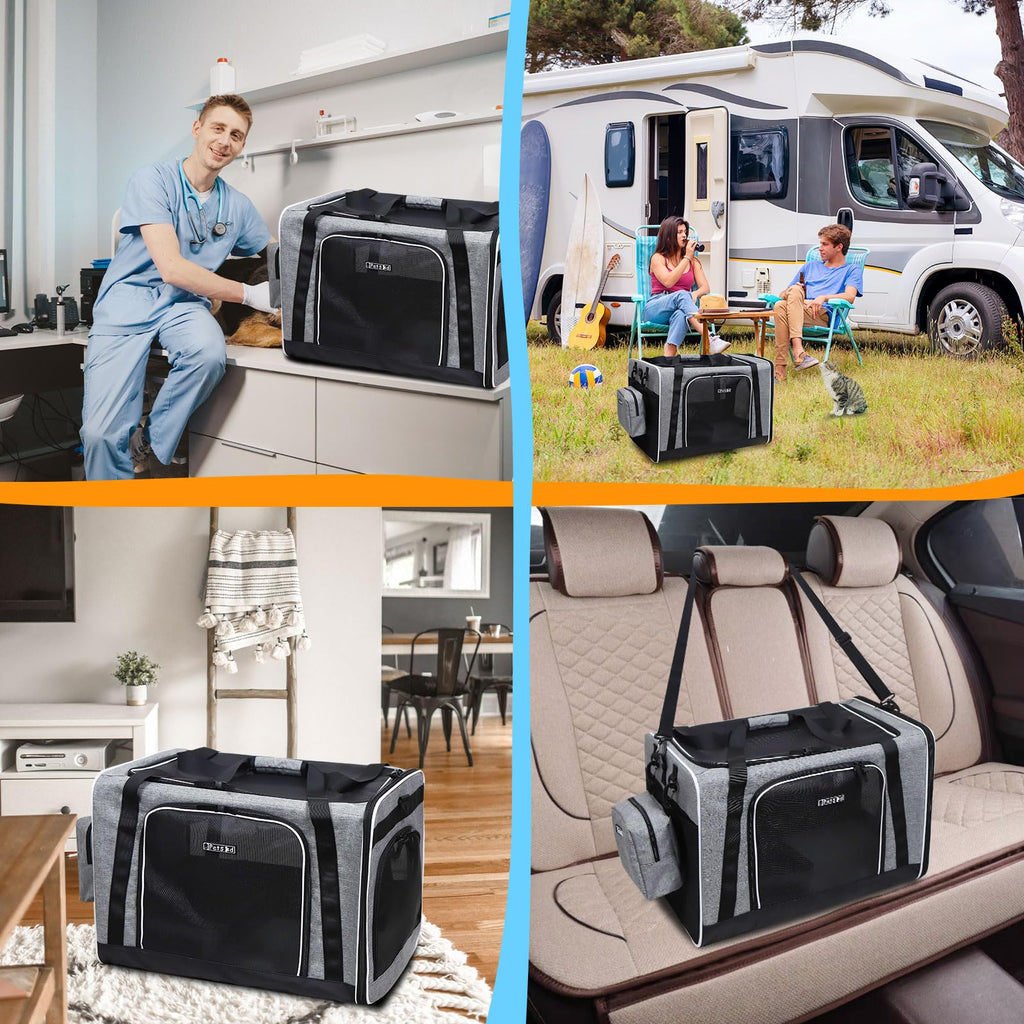 Petskd Extra Large Cat Carrier with Litter Box – 24x17x17 in Grey | Safe Car Travel