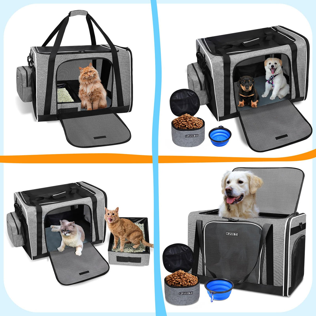 Petskd Extra Large Cat Carrier with Litter Box – 24x17x17 in Grey | Safe Car Travel