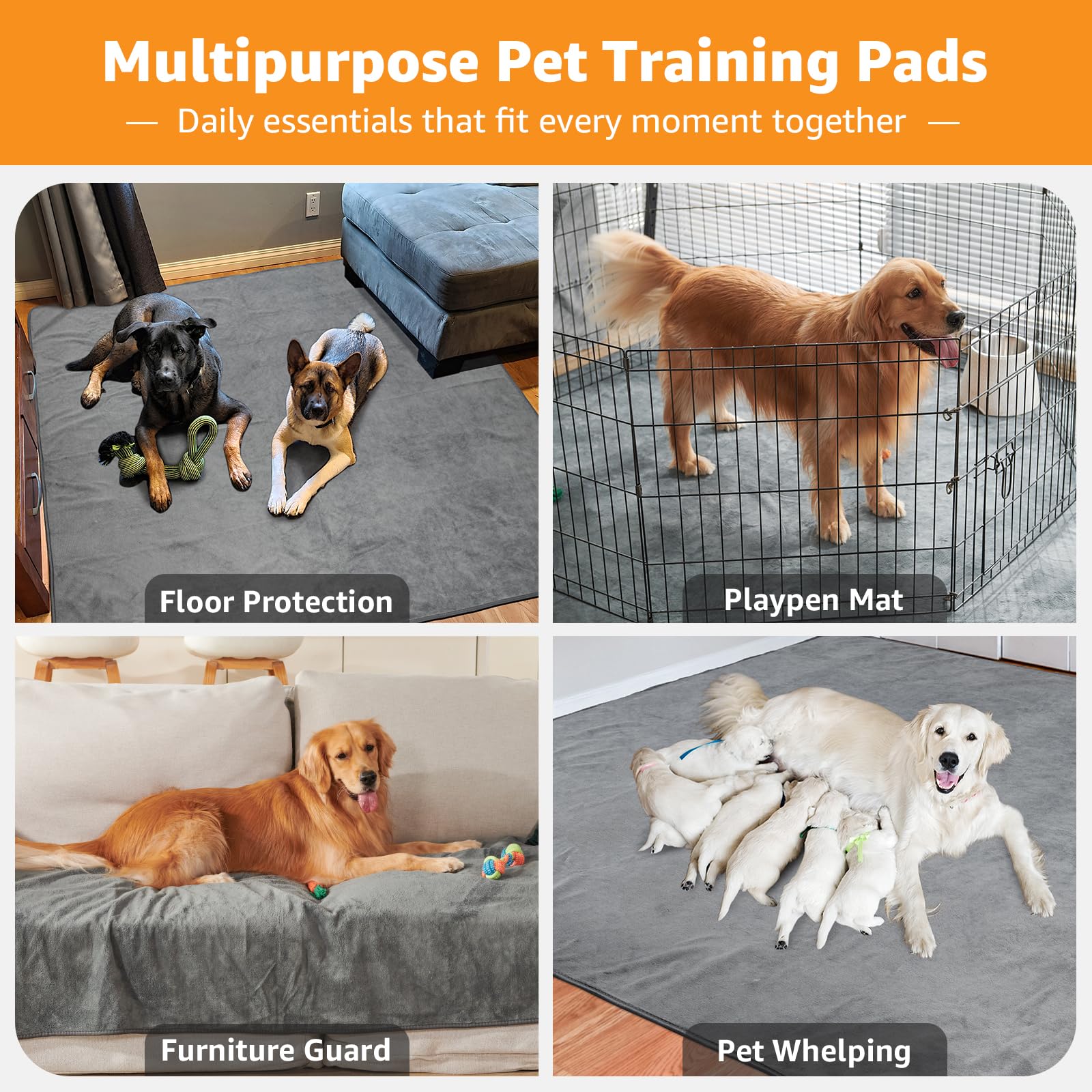 PICK FOR LIFE Washable Dog Pads 48x60 | Reusable Non-Slip Whelping & Training Mats