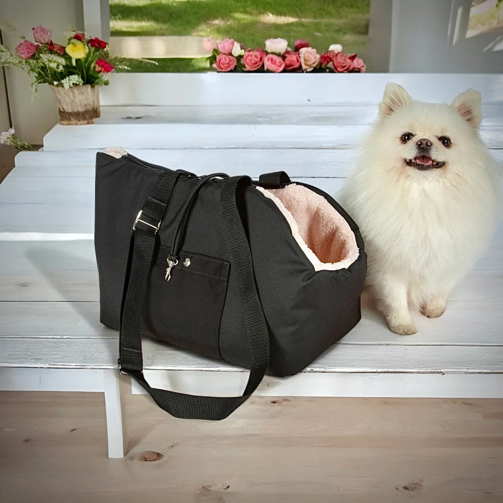 Soho Poms Black & Pink Luxury Rainy Bear Dog Carrier with Zipper