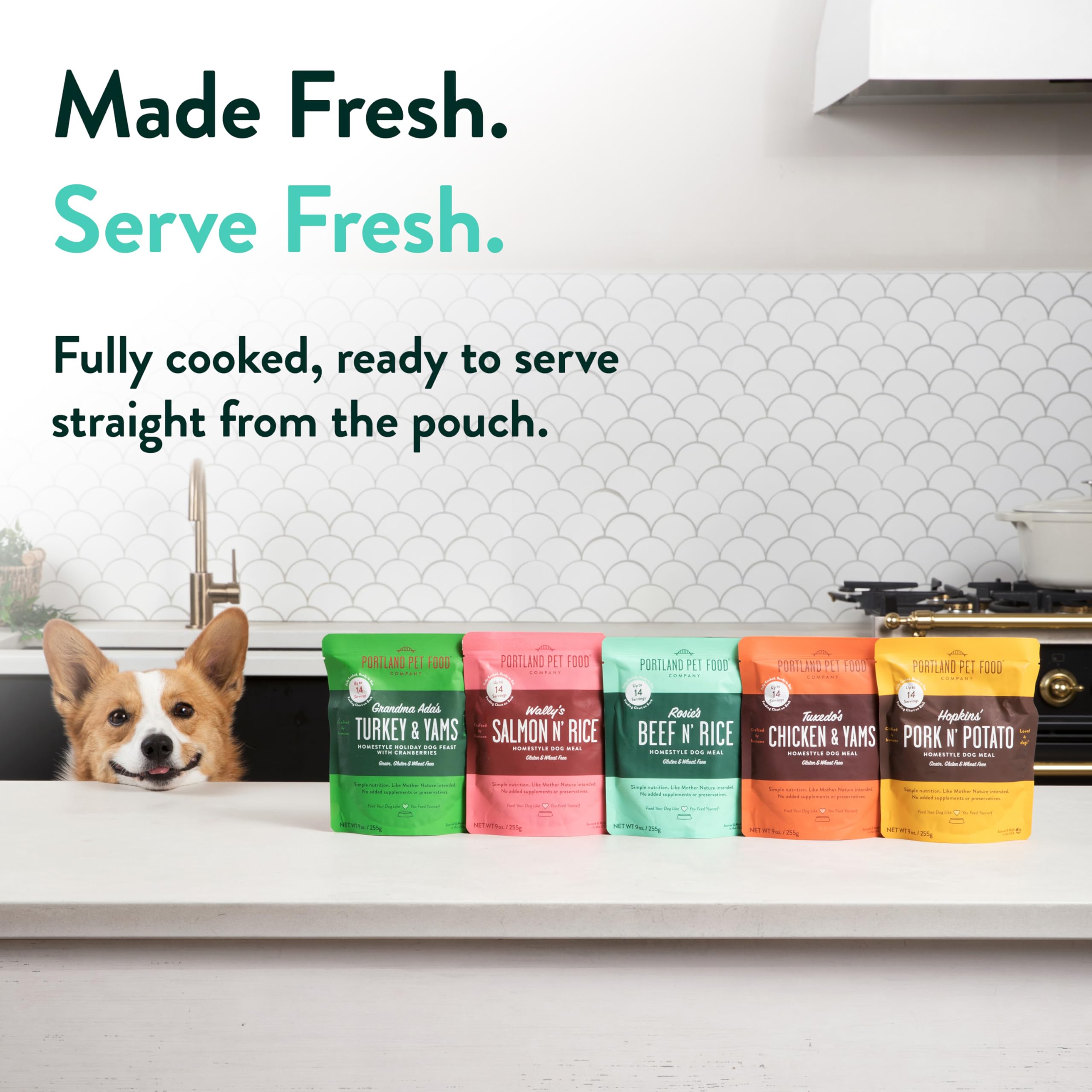Portland Pet Food Company Fresh Dog Food Pouches — Human-Grade Wet Meals & Topper Mix-Ins (Gluten-Free, Limited Ingredient) | 8-Pack Variety