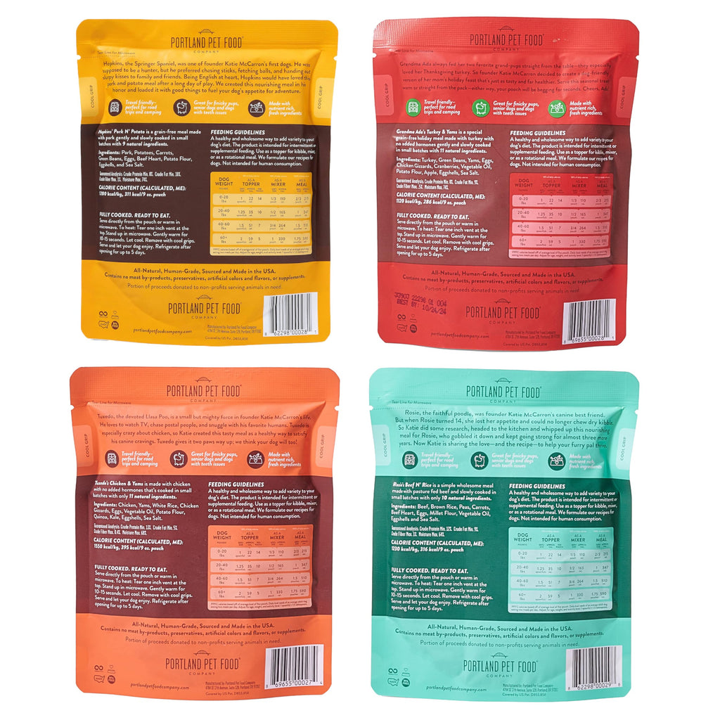 Portland Pet Food Company Fresh Dog Food Pouches — Human-Grade Wet Meals & Topper Mix-Ins (Gluten-Free, Limited Ingredient) | 8-Pack Variety