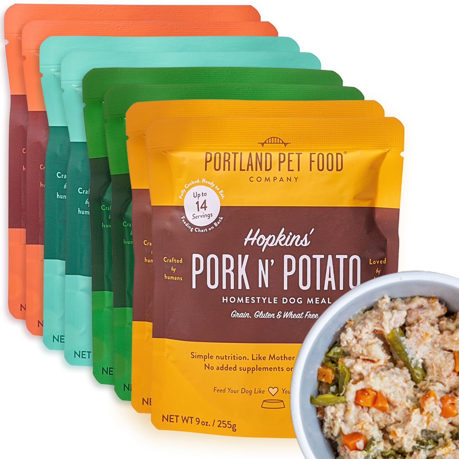 Portland Pet Food Company Fresh Dog Food Pouches — Human-Grade Wet Meals & Topper Mix-Ins (Gluten-Free, Limited Ingredient) | 8-Pack Variety