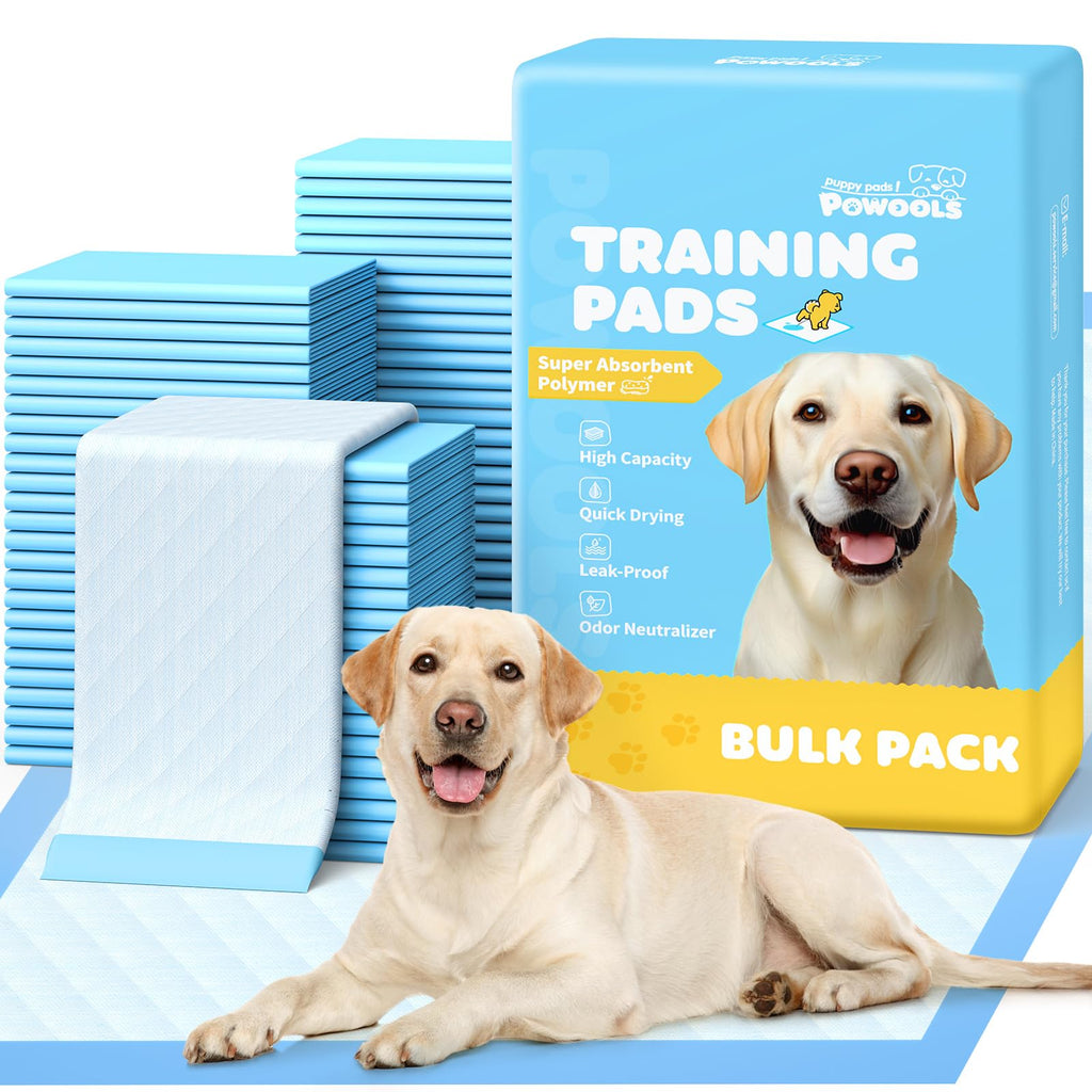 Powools 100-Pack X-Large Puppy Pads - 34 x 28 Inches, 6-Layer Leak-Proof Quick-Dry Training Pads (Blue)