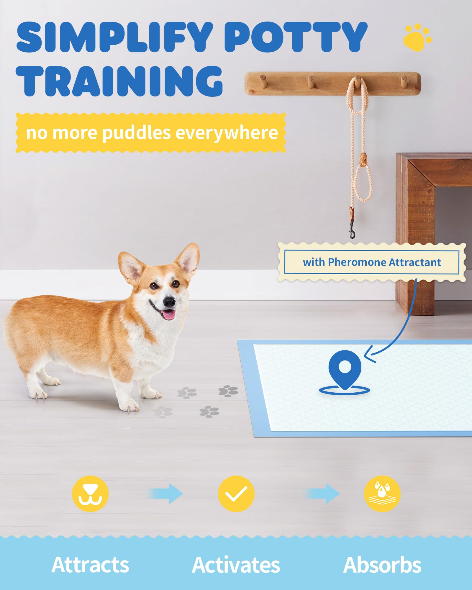 Powools 100-Pack X-Large Puppy Pads - 34 x 28 Inches, 6-Layer Leak-Proof Quick-Dry Training Pads (Blue)