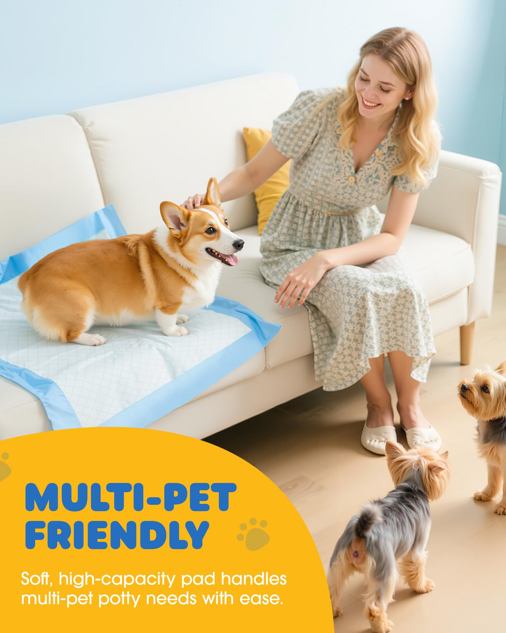 Powools 100-Pack X-Large Puppy Pads - 34 x 28 Inches, 6-Layer Leak-Proof Quick-Dry Training Pads (Blue)