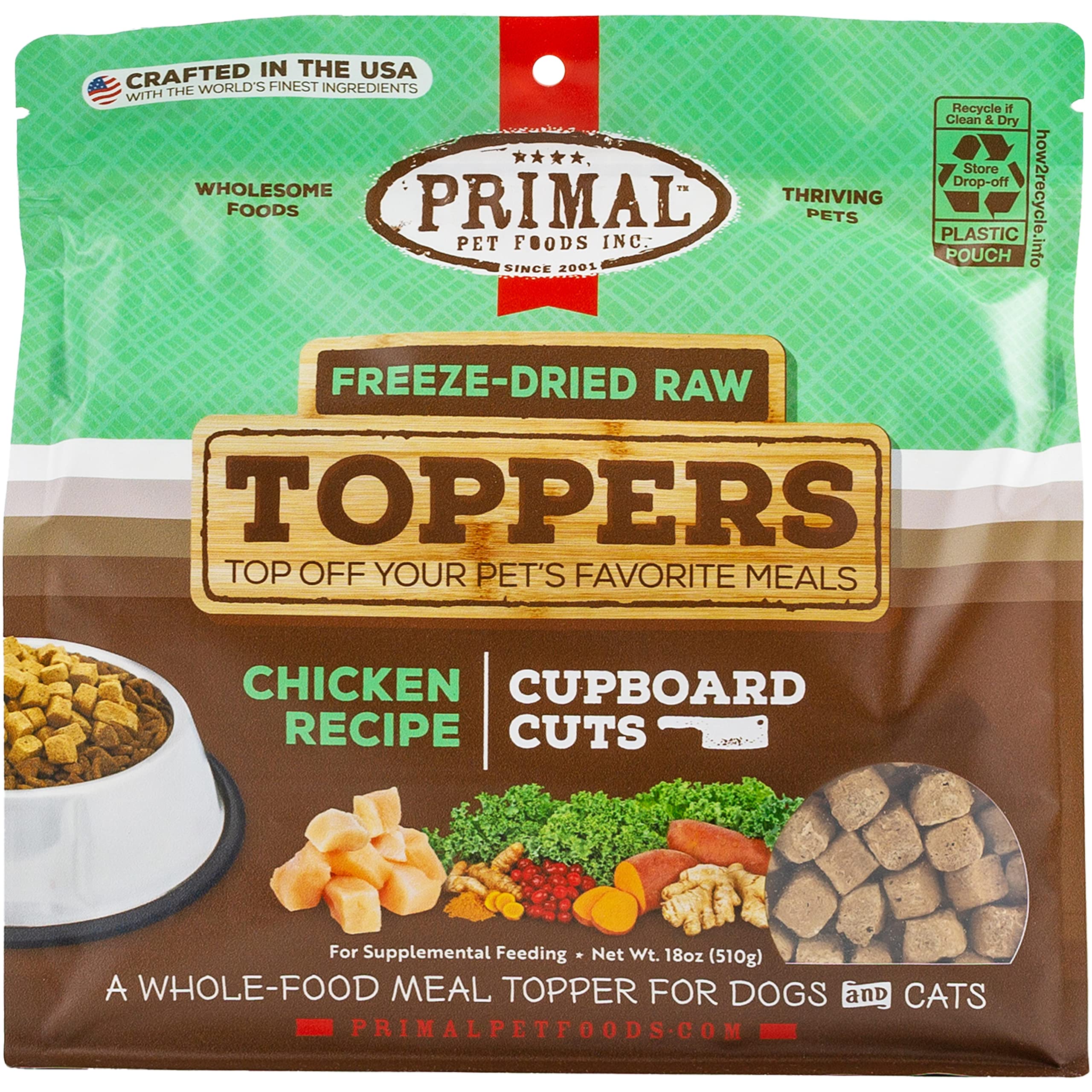 Primal Pet Foods: Dog & Cat Toppers — Grain-Free, Probiotic, Freeze-Dried Treats (Chicken, 18 oz)