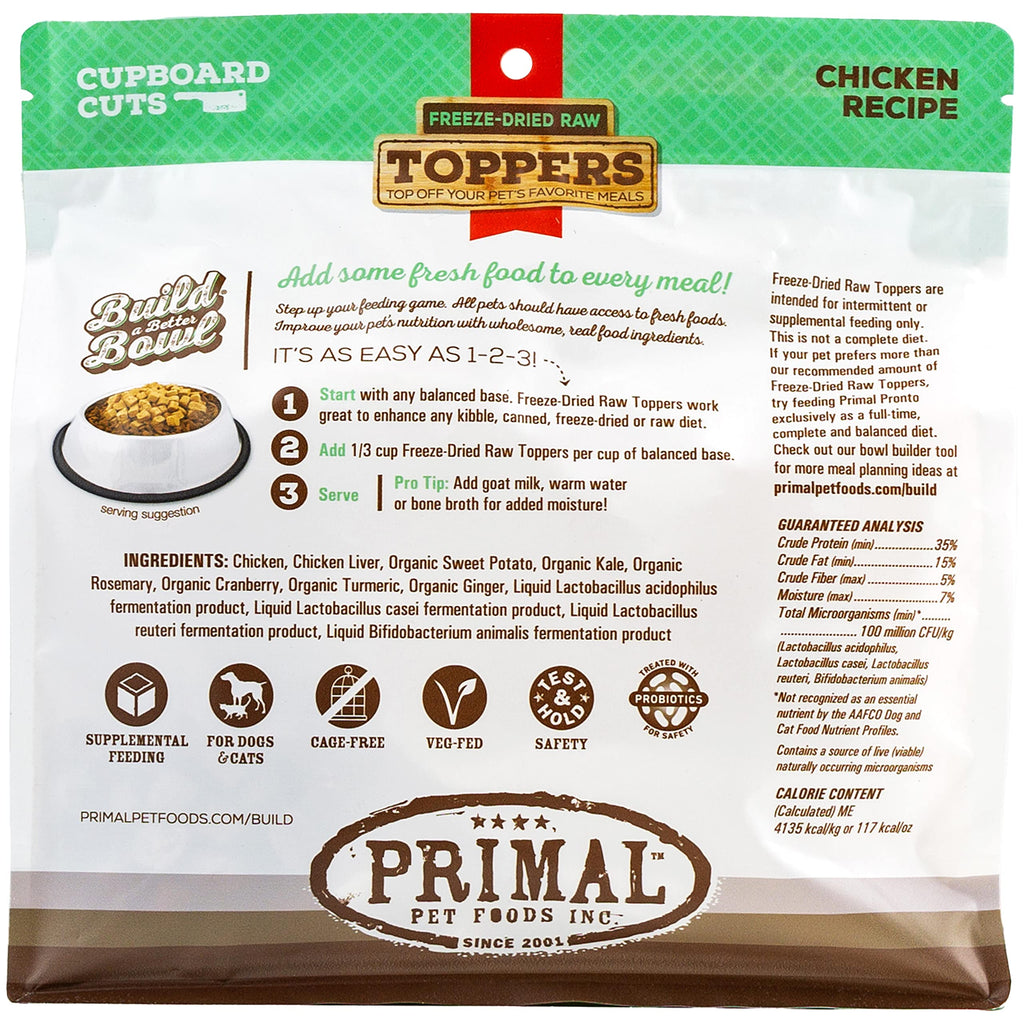 Primal Pet Foods: Dog & Cat Toppers — Grain-Free, Probiotic, Freeze-Dried Treats (Chicken, 18 oz)