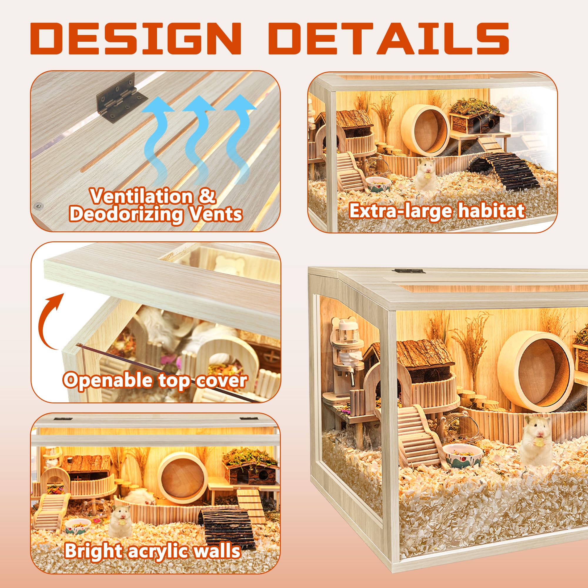 PROLEE Chewproof Hamster Cage – Large Habitat with Openable Top & Acrylic Sheets