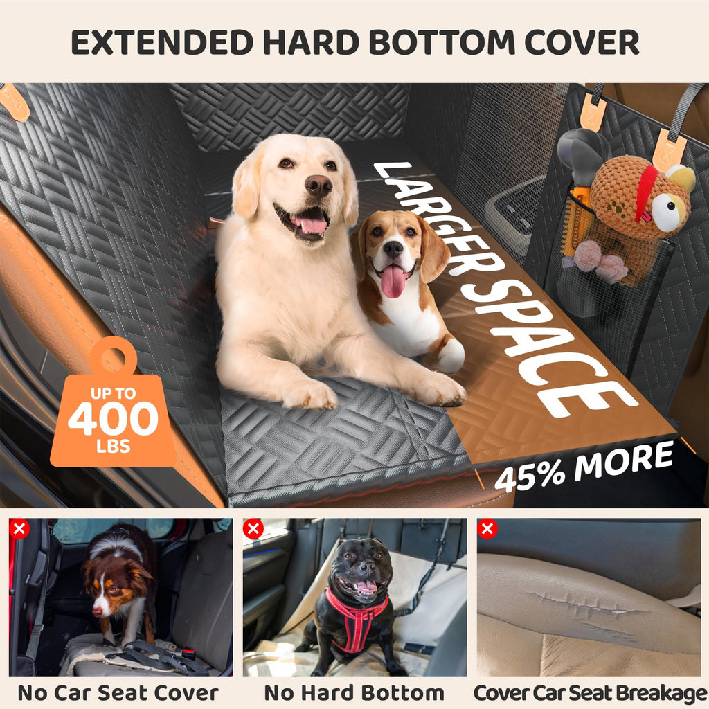 PROZAR Dog Car Seat Cover for Back Seat – Hard Bottom Extender, 400lb Support