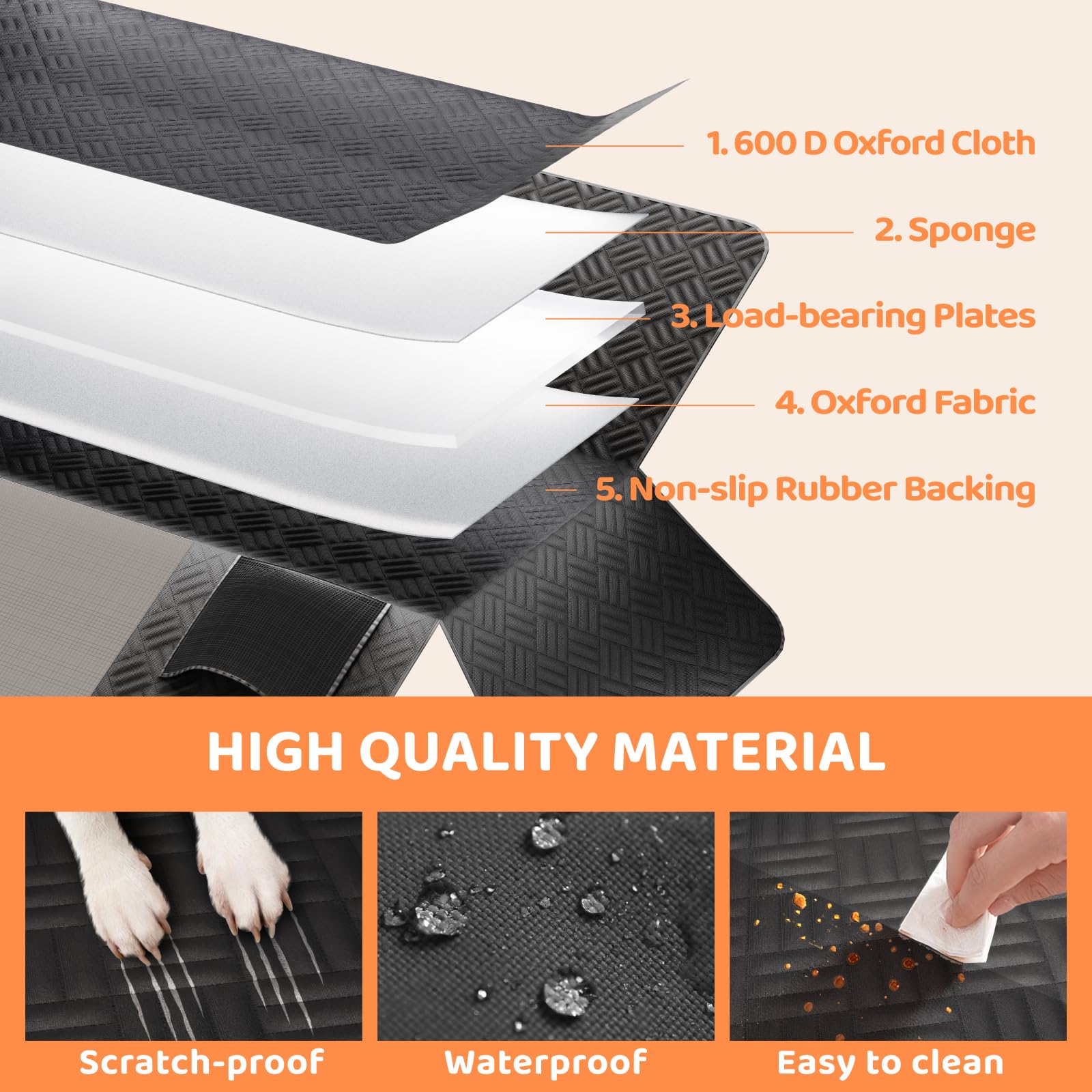 PROZAR Dog Car Seat Cover for Back Seat – Hard Bottom Extender, 400lb Support