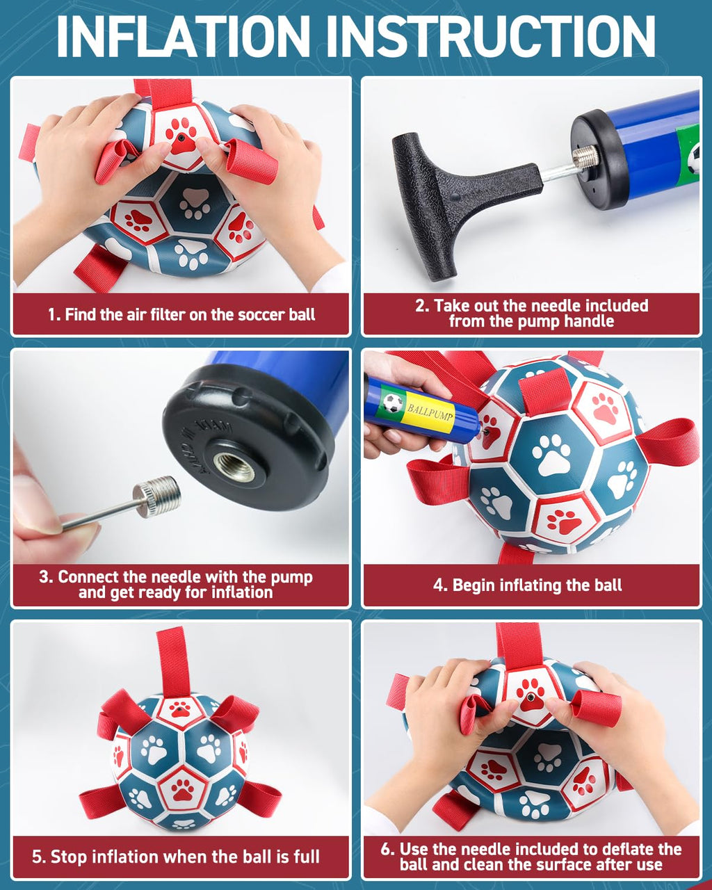 QDAN Dog Soccer Ball with Straps - 10 Inch Durable Outdoor Toy for Fetch, Tug & Training